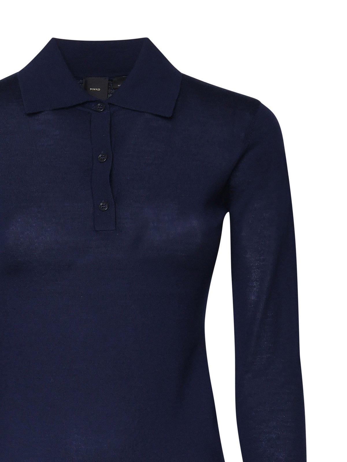 Shop Pinko Liquoroso Long-sleeved Knitted Polo Shirt  In Blue