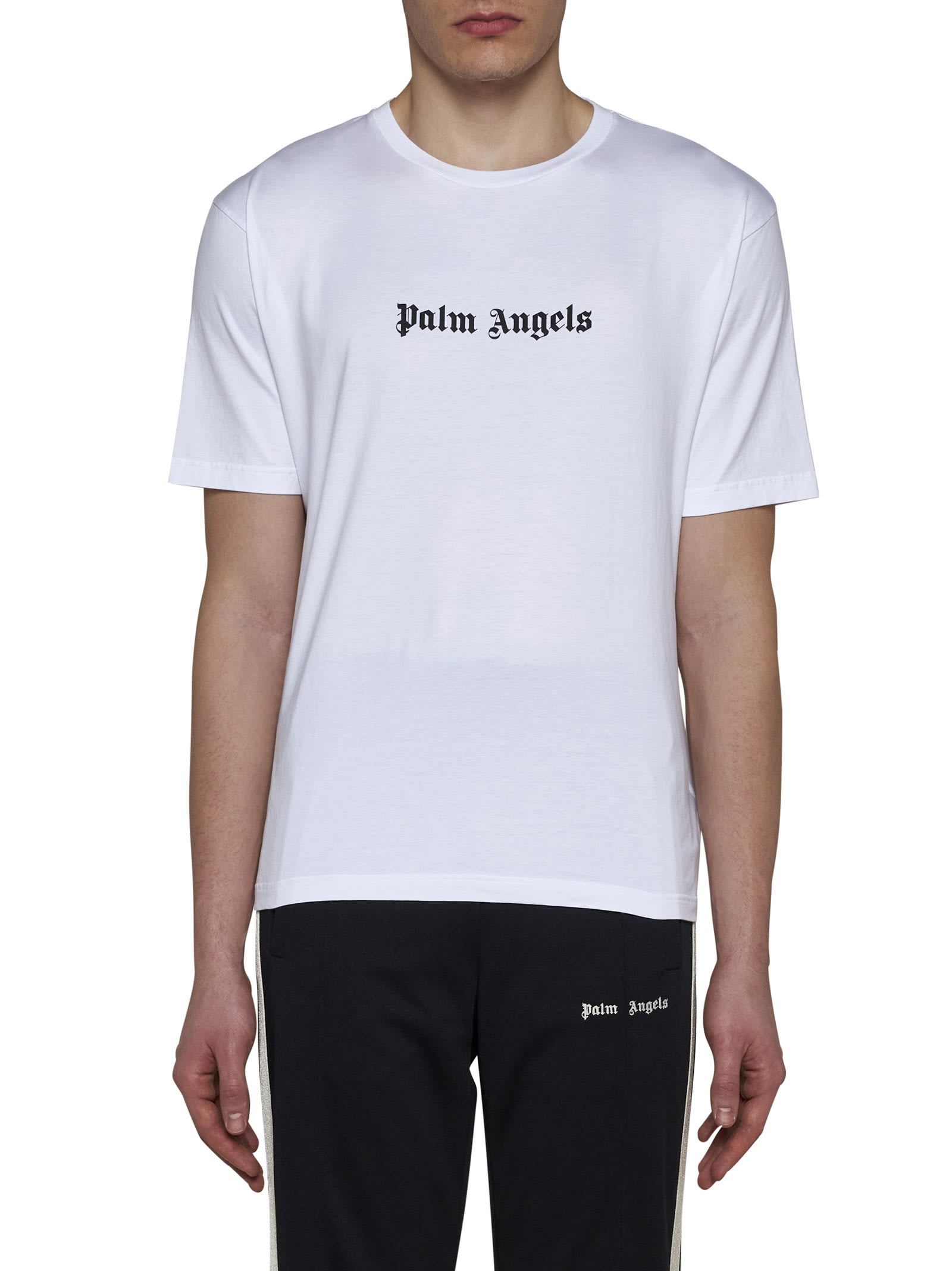 Palm Angels White Short-sleeved T-shirt With Monogram Pa Embroidery In White