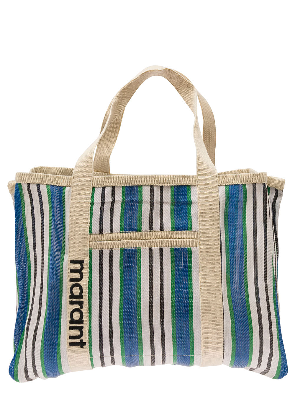 Shop Isabel Marant Warden Multicolor Tote Bag With Vertical Stripe Motif And Logo In Nylon Woman In Blu