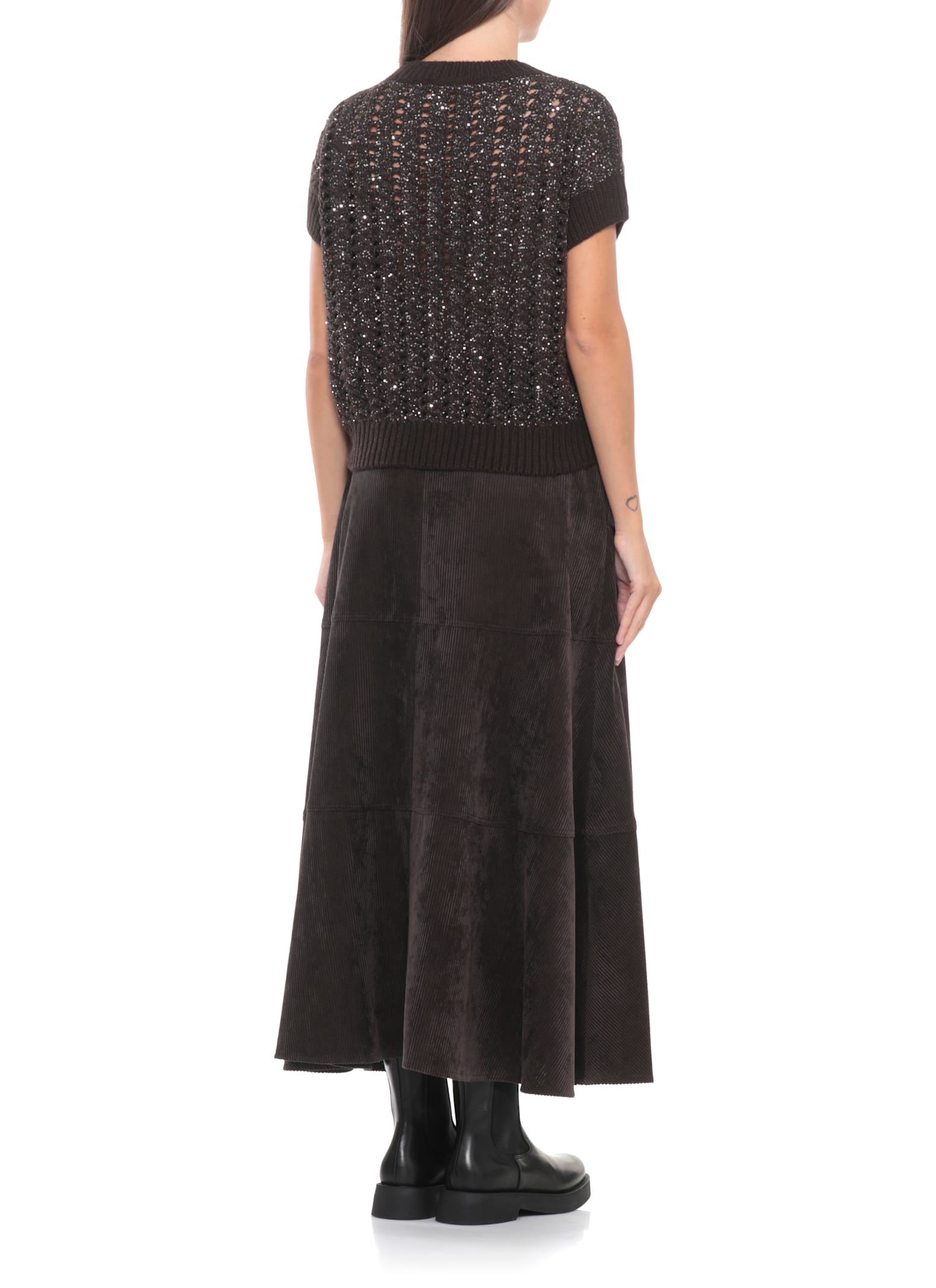 D Exterior Sequin-embellished Open-knit Sweater In Brown