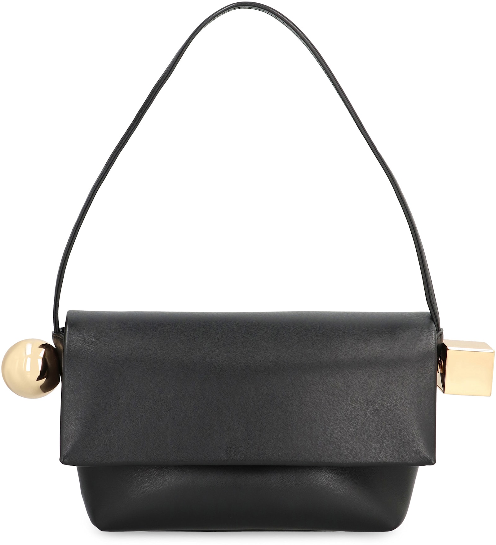 Shop Jacquemus Le Rond Carré Leather Shoulder Bag In Black