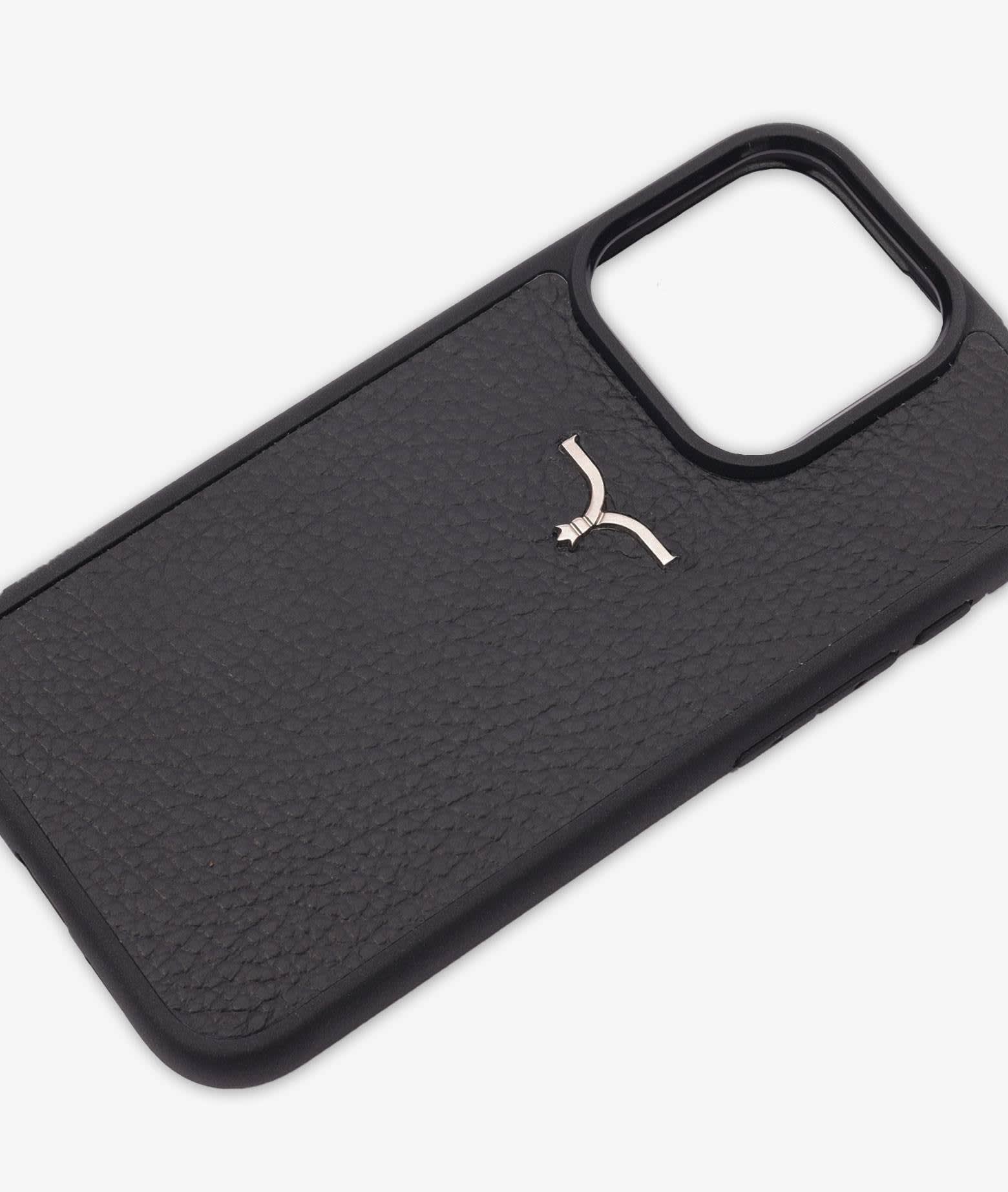 Shop Larusmiani Calf Leather Cover For Iphone 15 Accessory In Black