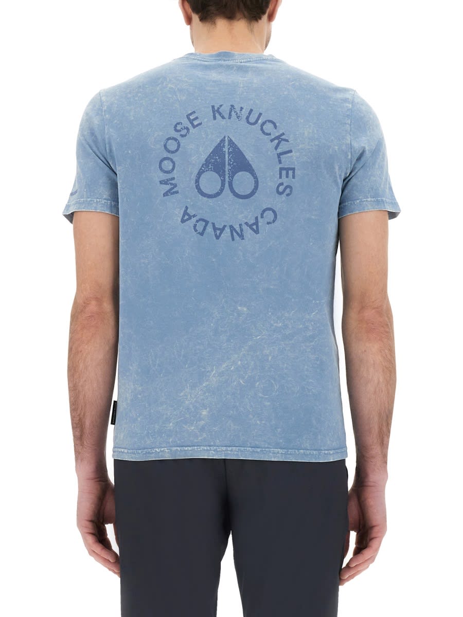 Moose Knuckles Round Neck Short Sleeves Washed Effect T-shirt In Blue