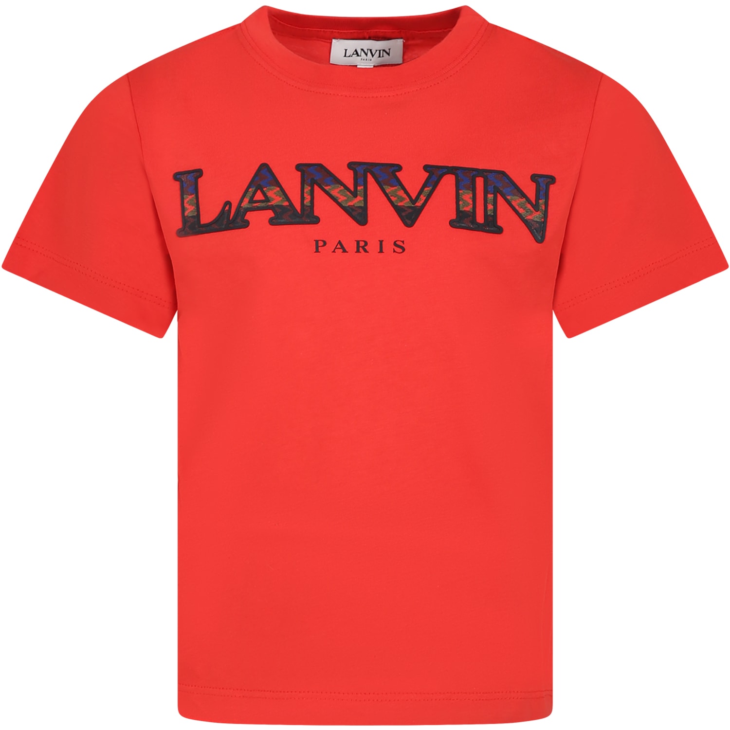 LANVIN RED T-SHIRT FOR KIDS WITH LOGO