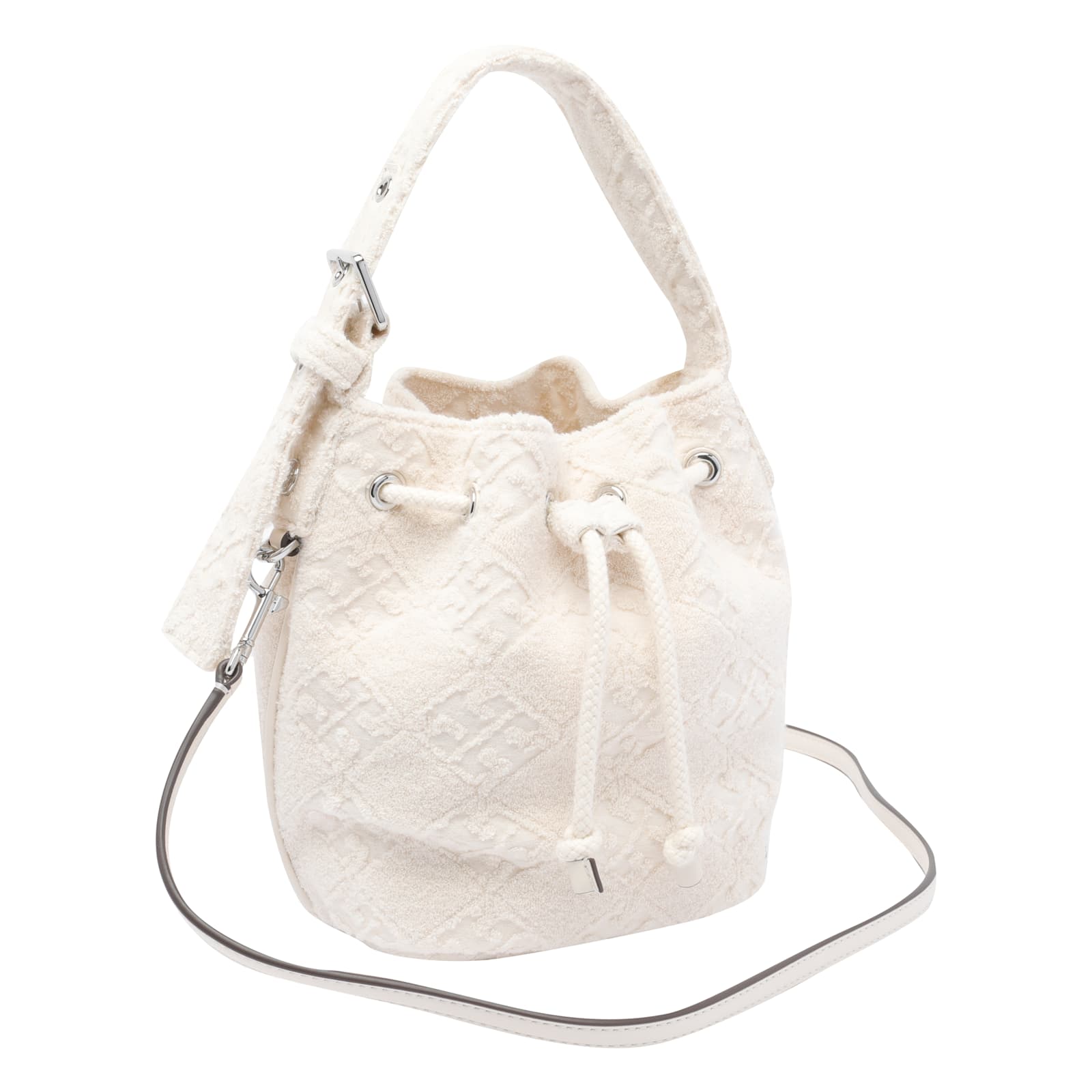 Tory Burch Textured Fabric Shoulder Bag With Adjustable Strap In White