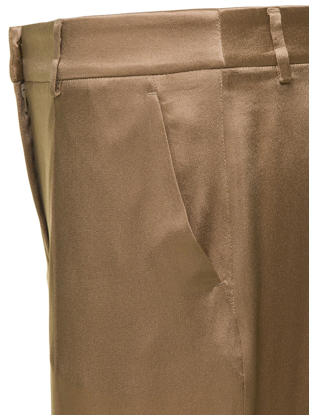Shop Alberta Ferretti Light Brown Straight Medium Waist Pants In Silk Blend Woman In Metallic