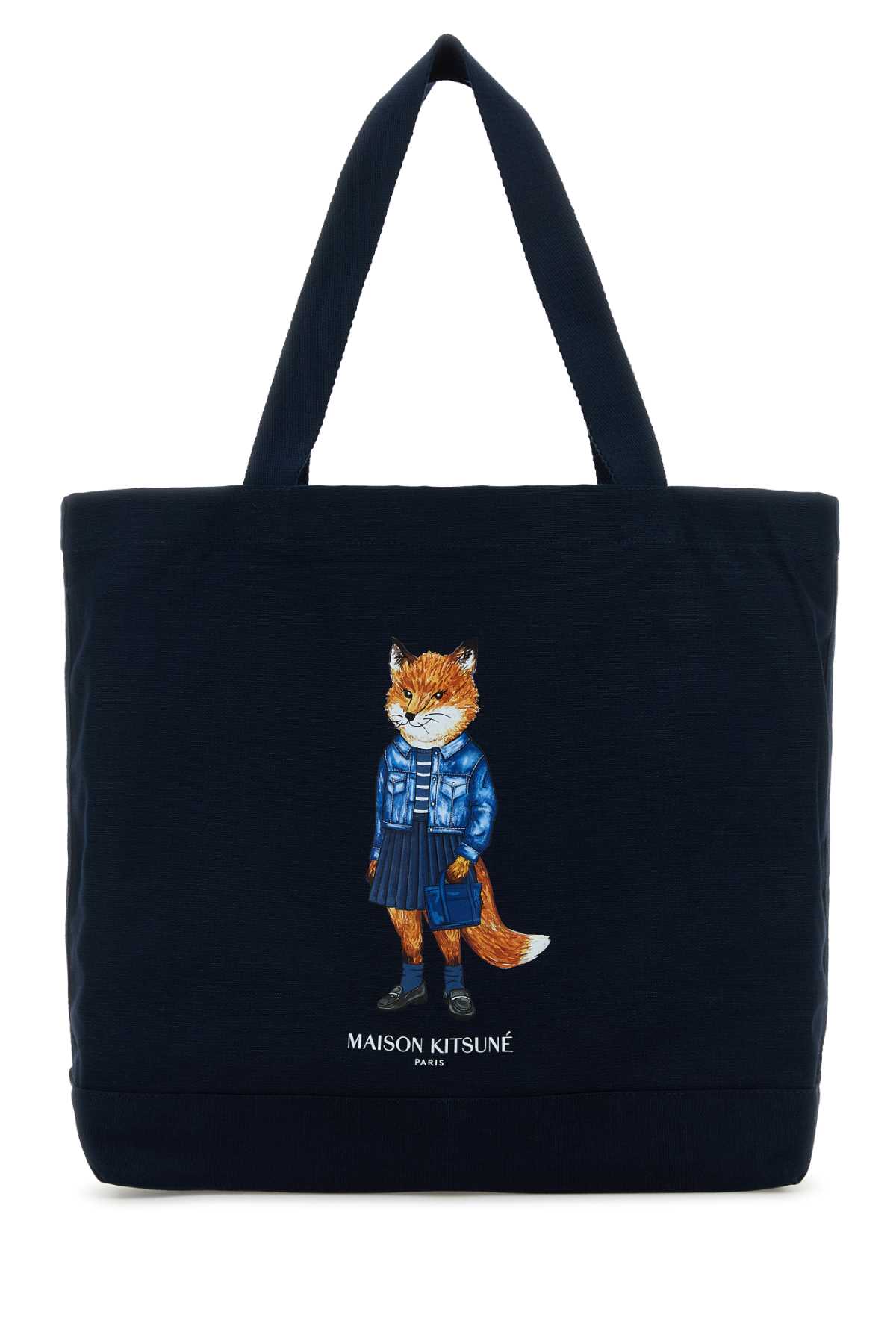 Maison Kitsuné Navy Blue Canvas Shopping Bag In Blue