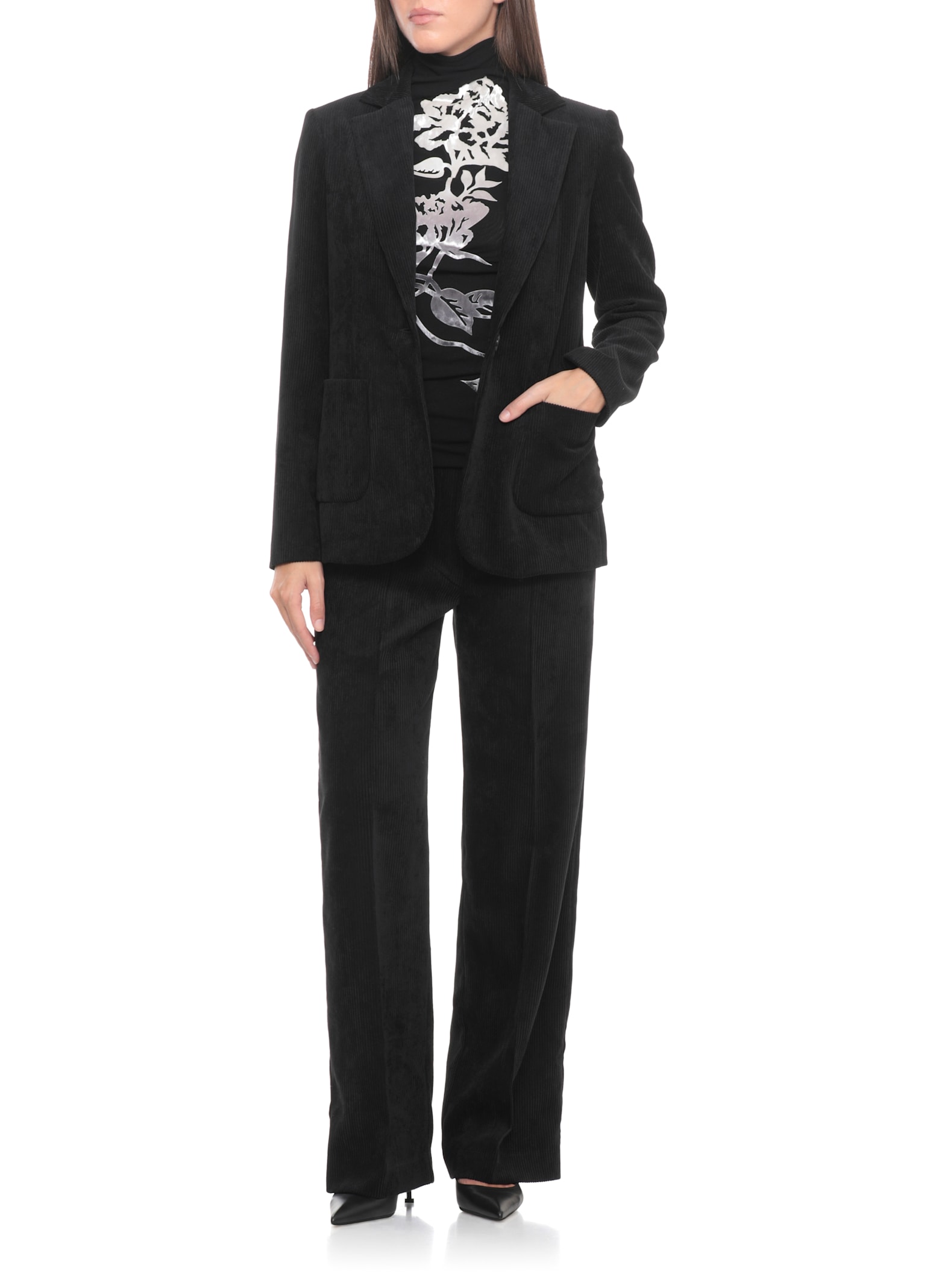 D Exterior Corduroy Welt-pocket Blazer In Black