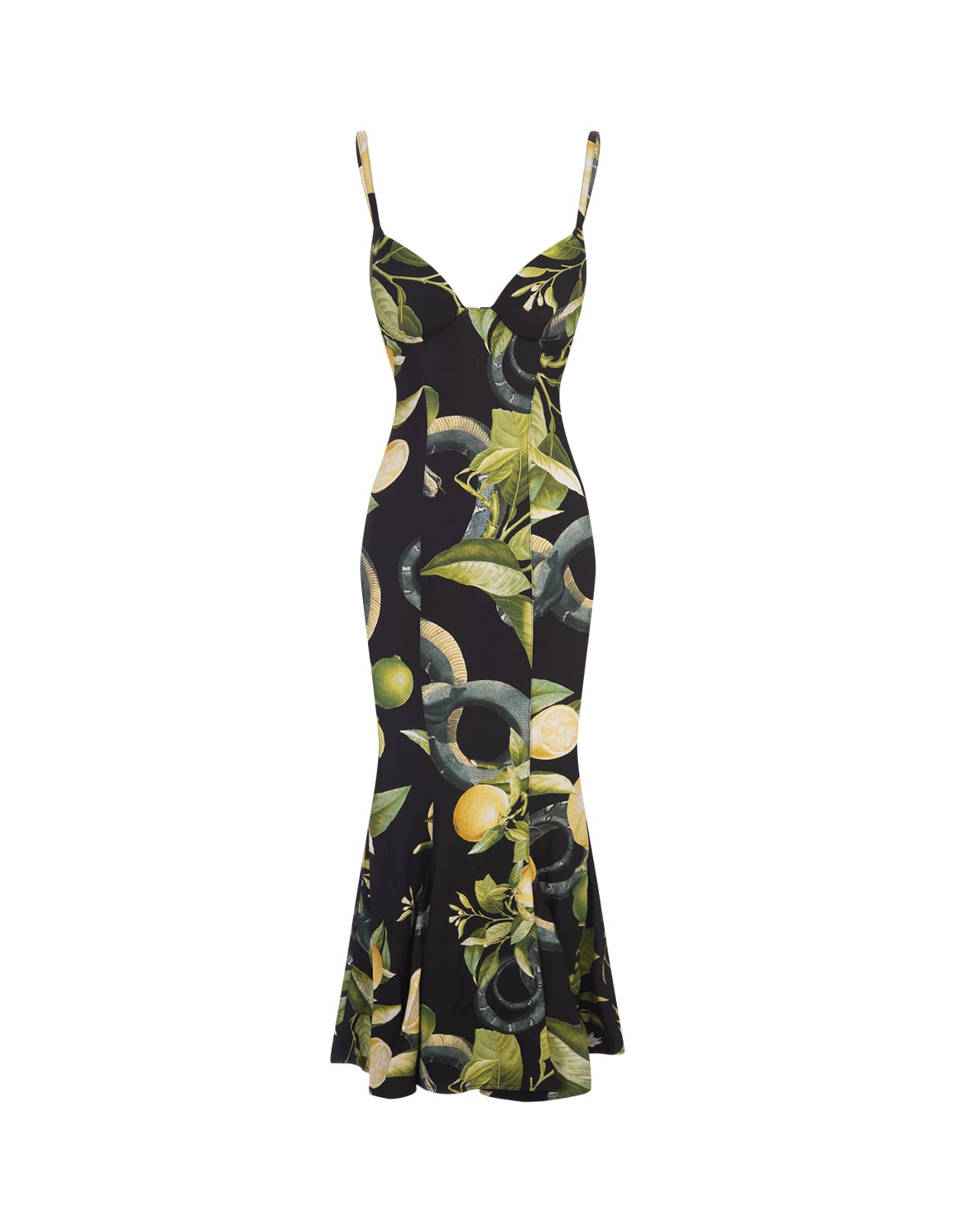 Roberto Cavalli Black Dress With Straps And Lemon Print