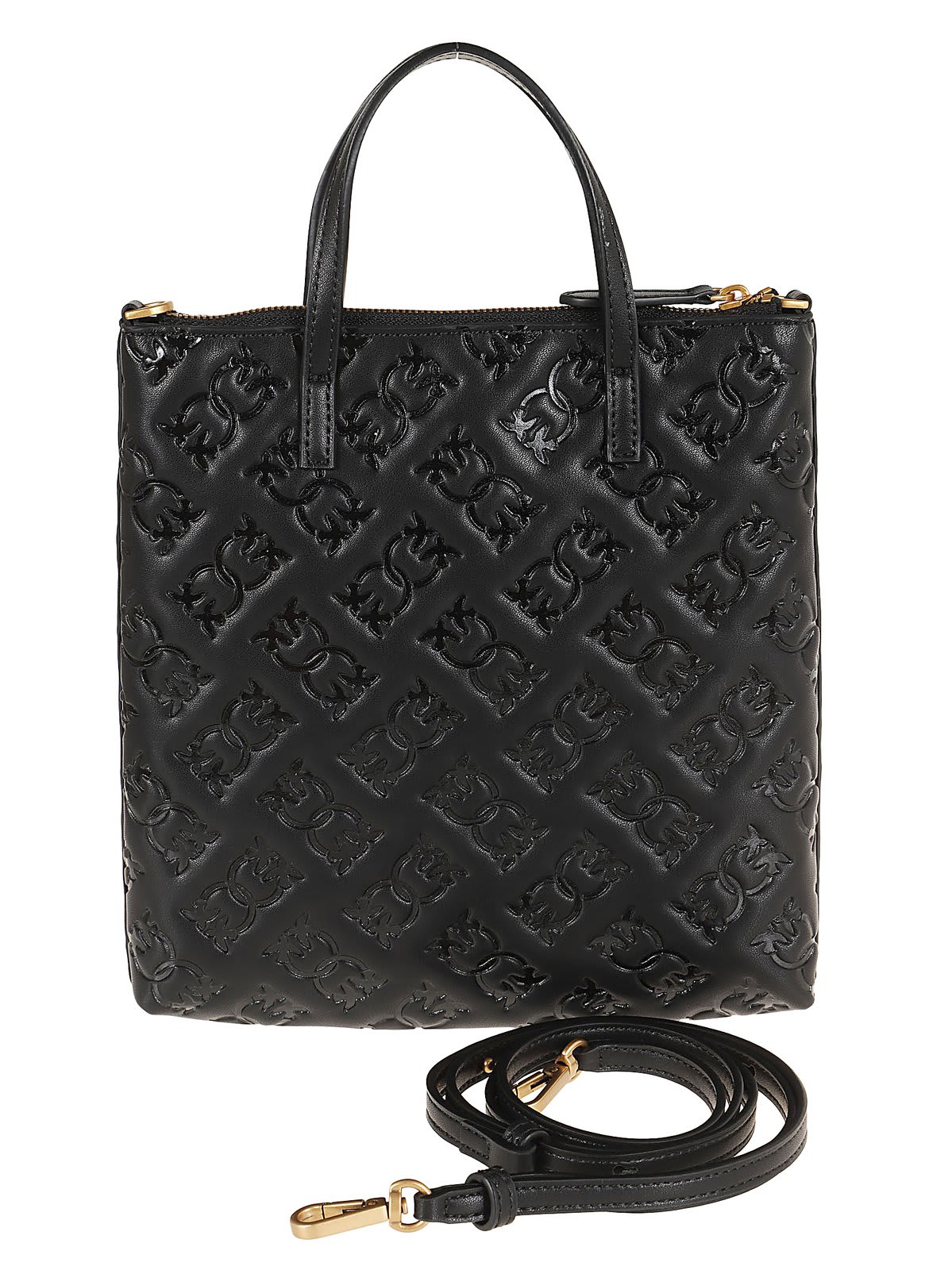 Shop Pinko Logo Plaque Embossed Tote Bag  In Black/gold