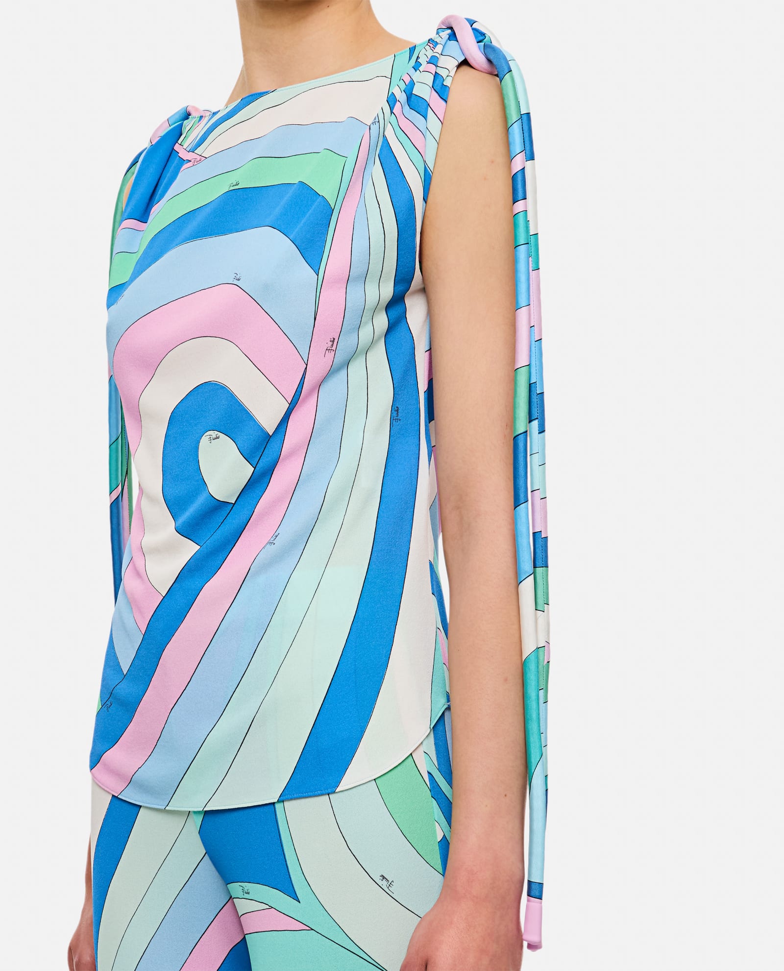 Pucci Jersey And Crepe Sleeveless Top In Blue