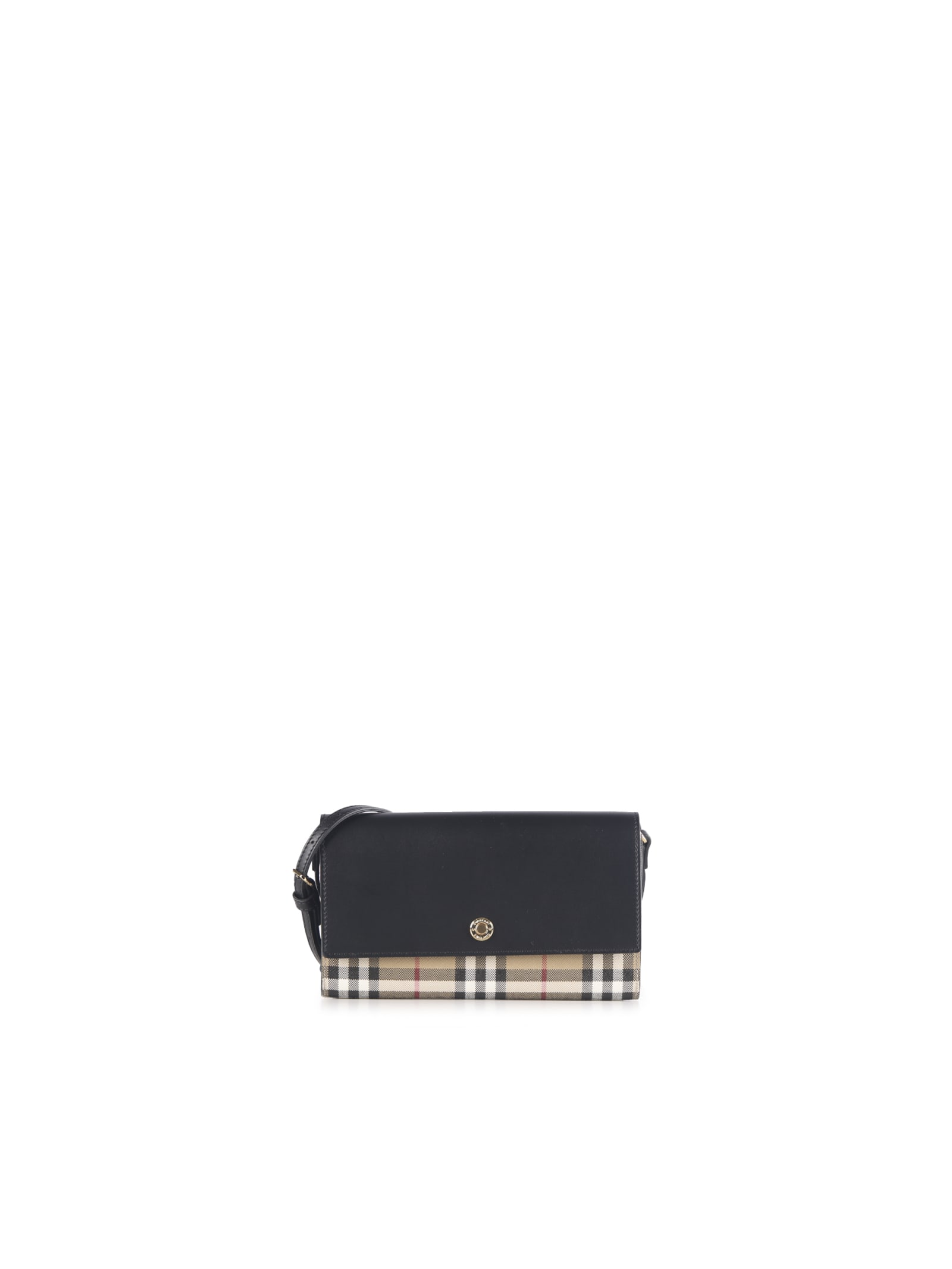 Burberry Check Printed Wallet With Shoulder Strap