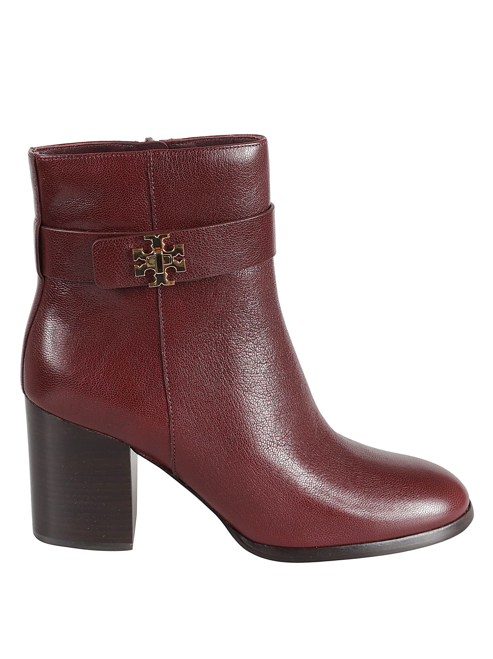 Shop Tory Burch T-lock Heeled Ankle Boots In Dark Carmine