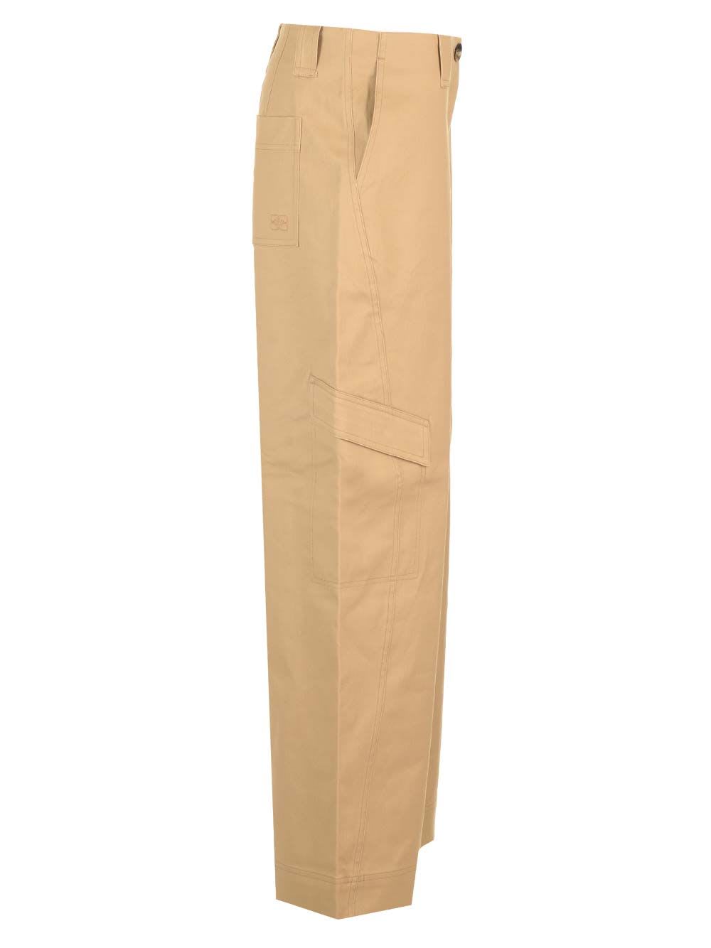 Shop Ganni Cotton Canvas Cargo Trousers In Beige