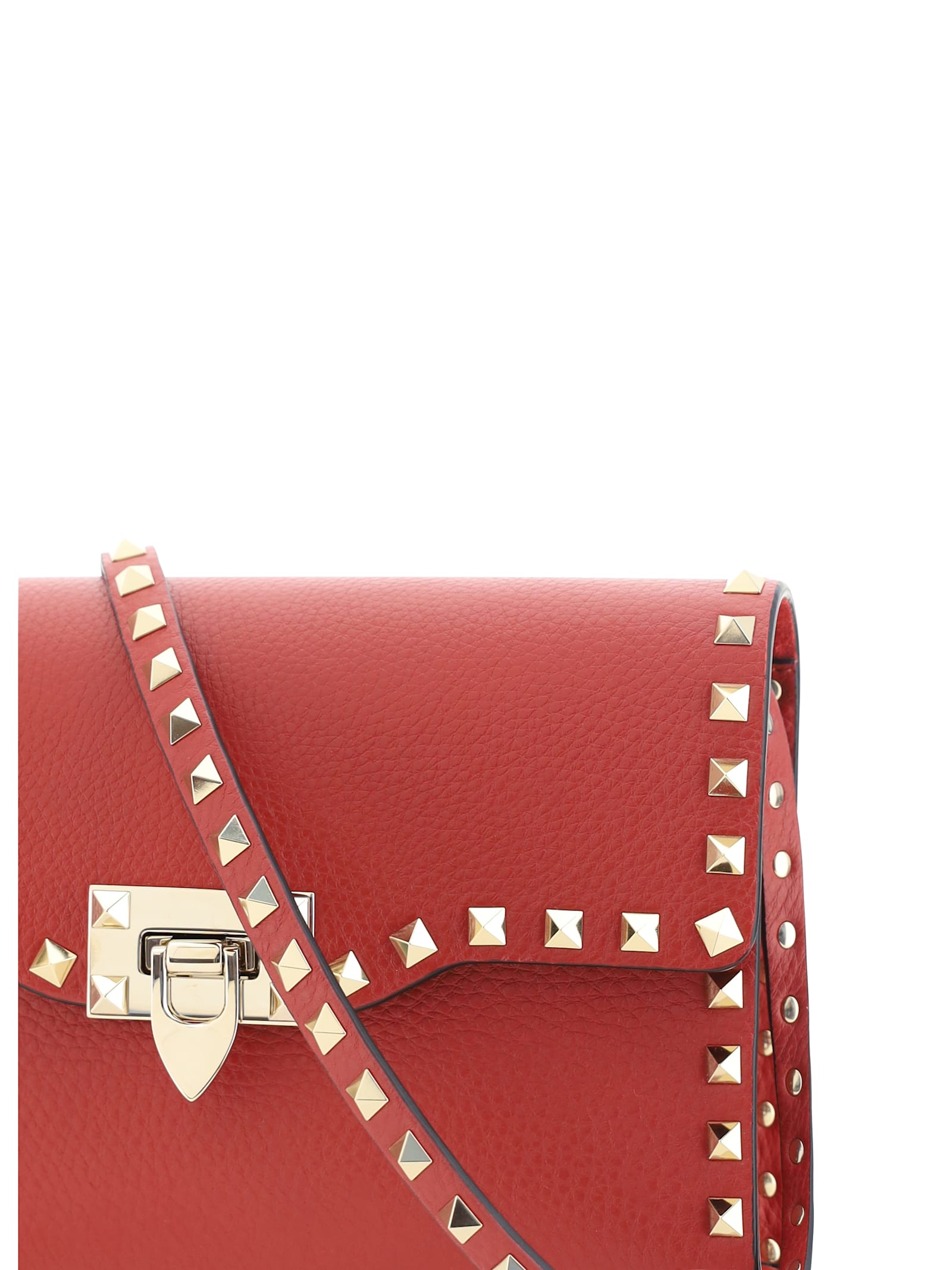 Shop Valentino Small Rockstud Shoulder Bag In Rosso V