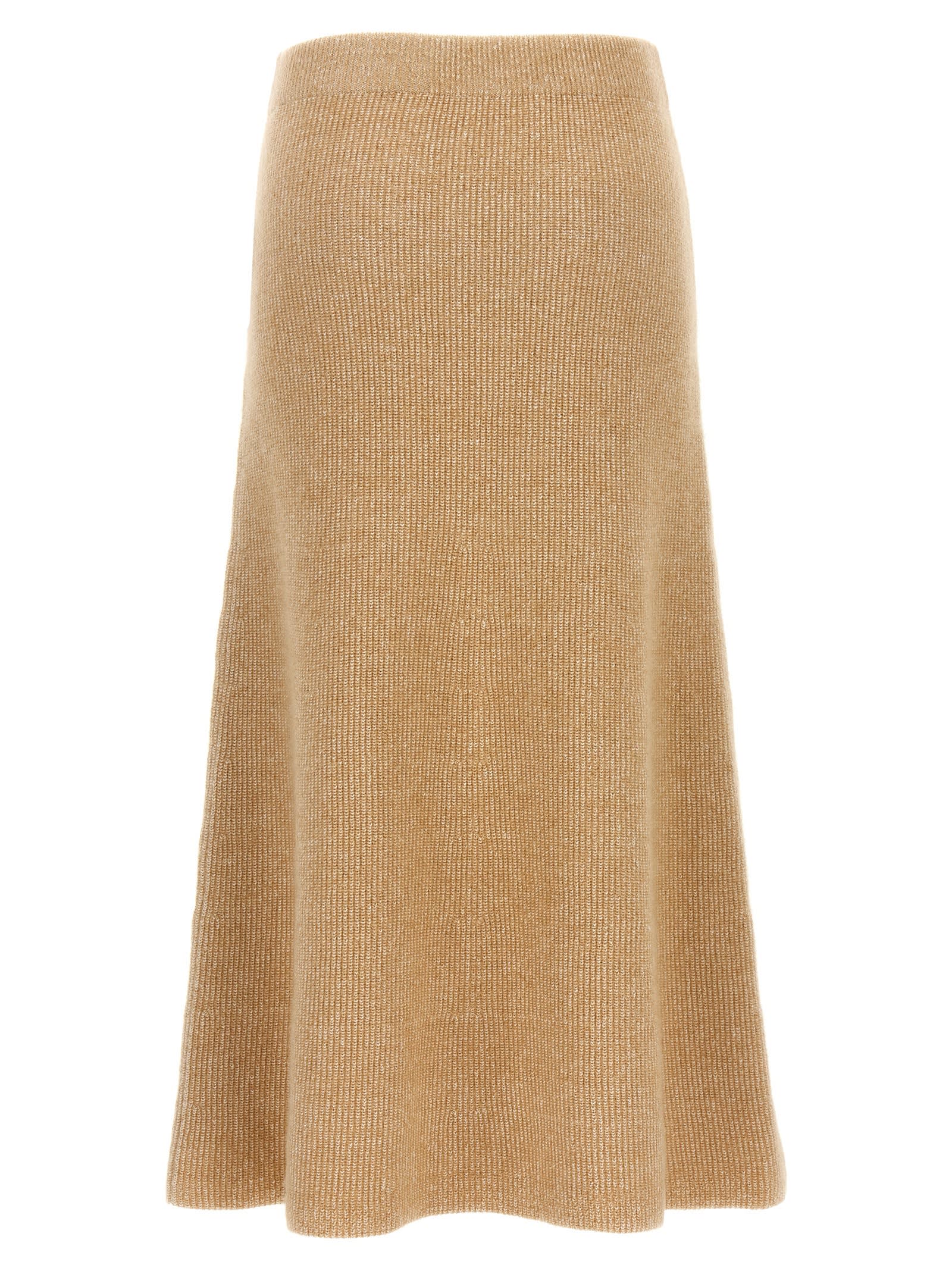 Shop Fabiana Filippi Knitted Flared Skirt In Beige