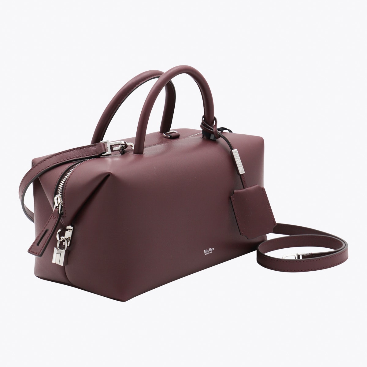 Max Mara Dark Red Leather Holdallm Top Handle Bag In Red