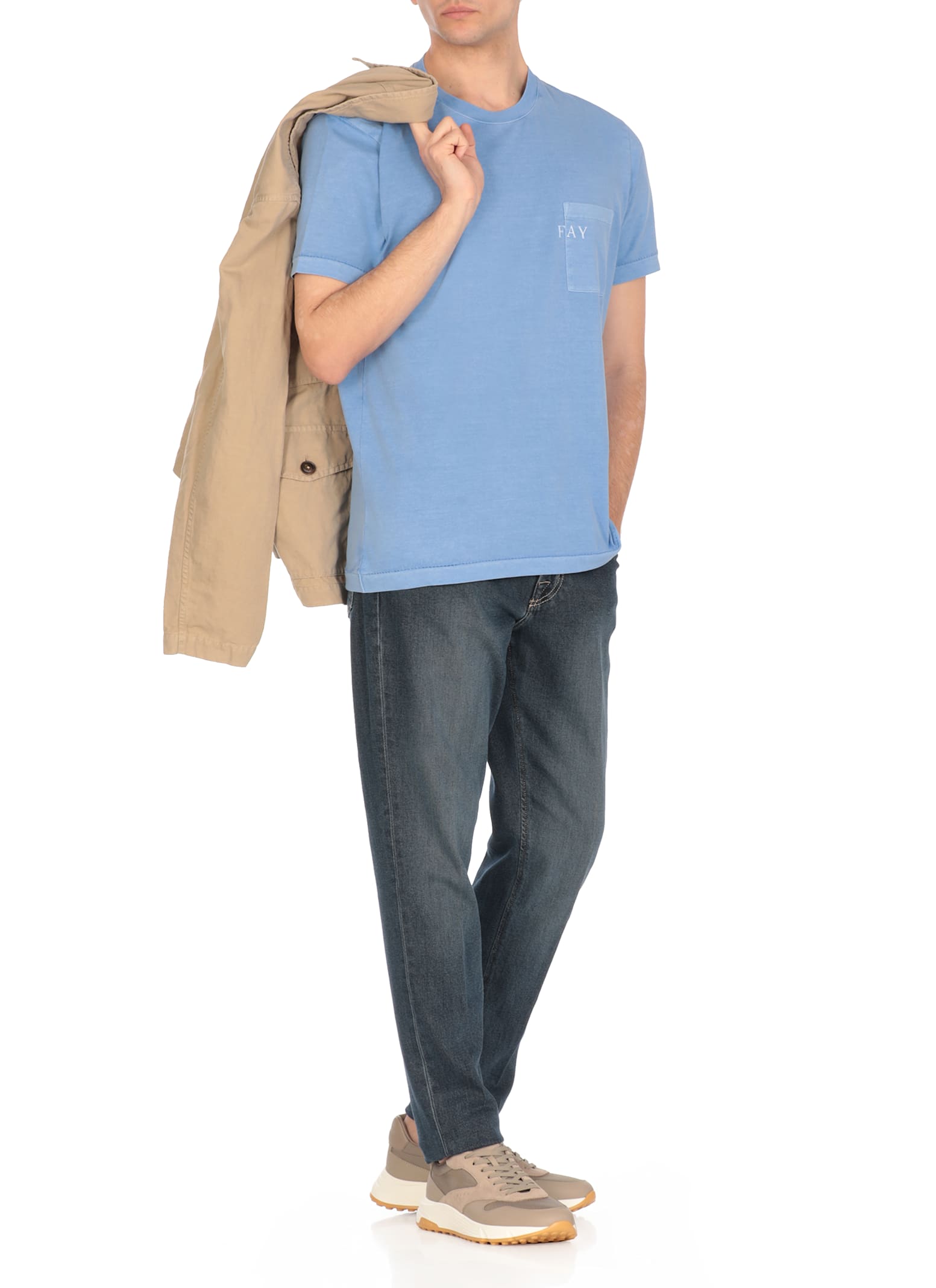 Fay T-shirt Jersey Satinata T-shirt In Light Blue