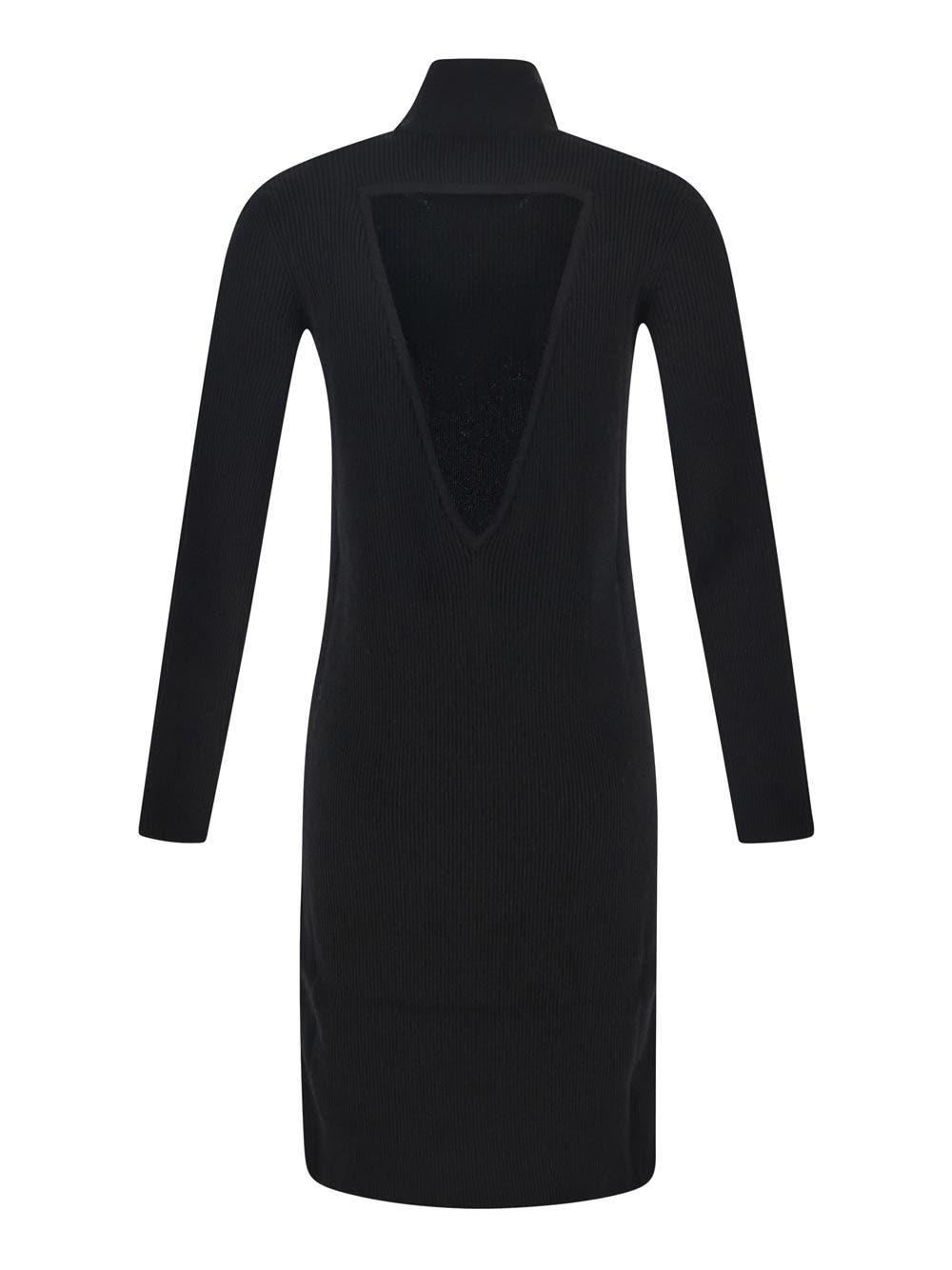 Shop Bottega Veneta Stretch Wool Ribbed Dress In Black