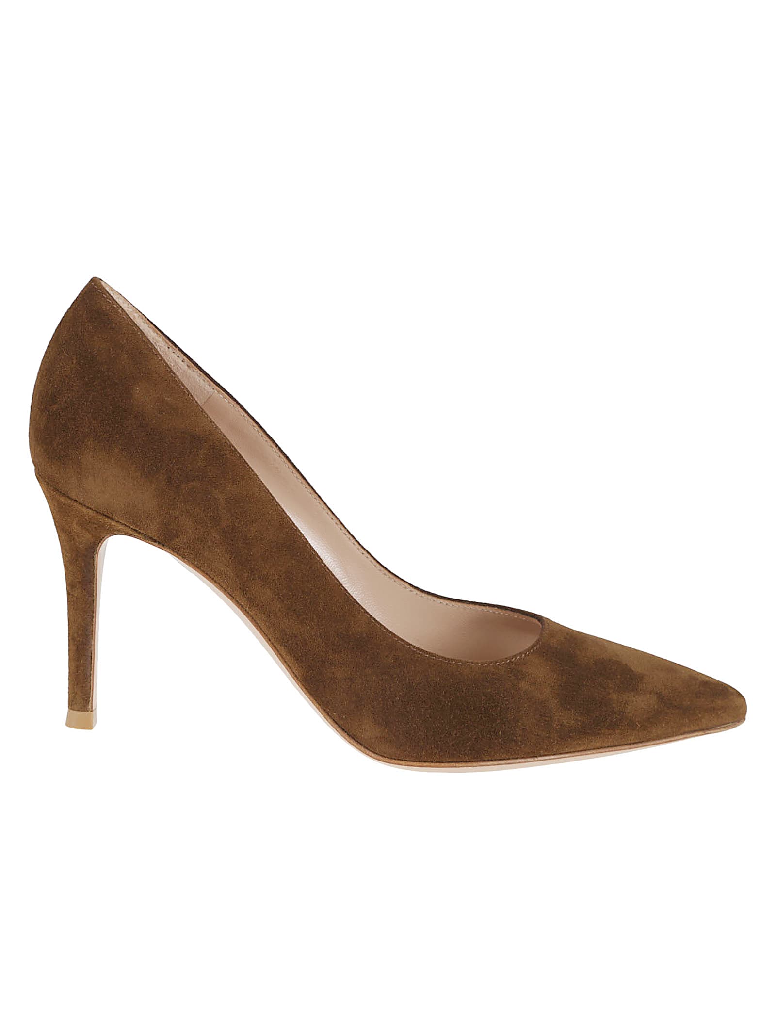 Gianvito Rossi Pointed Toe Suede Finish Pumps In Brown