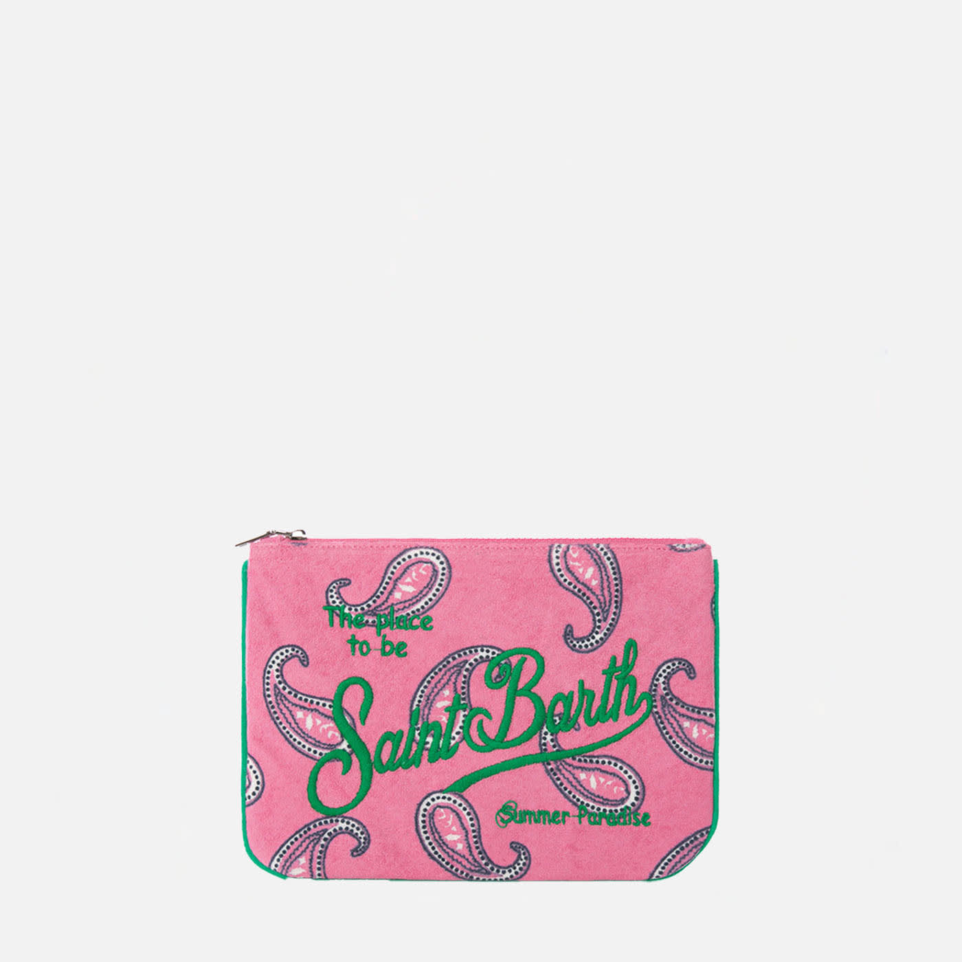 Mc2 Saint Barth Terry Pochette With Paisley Print In Pink