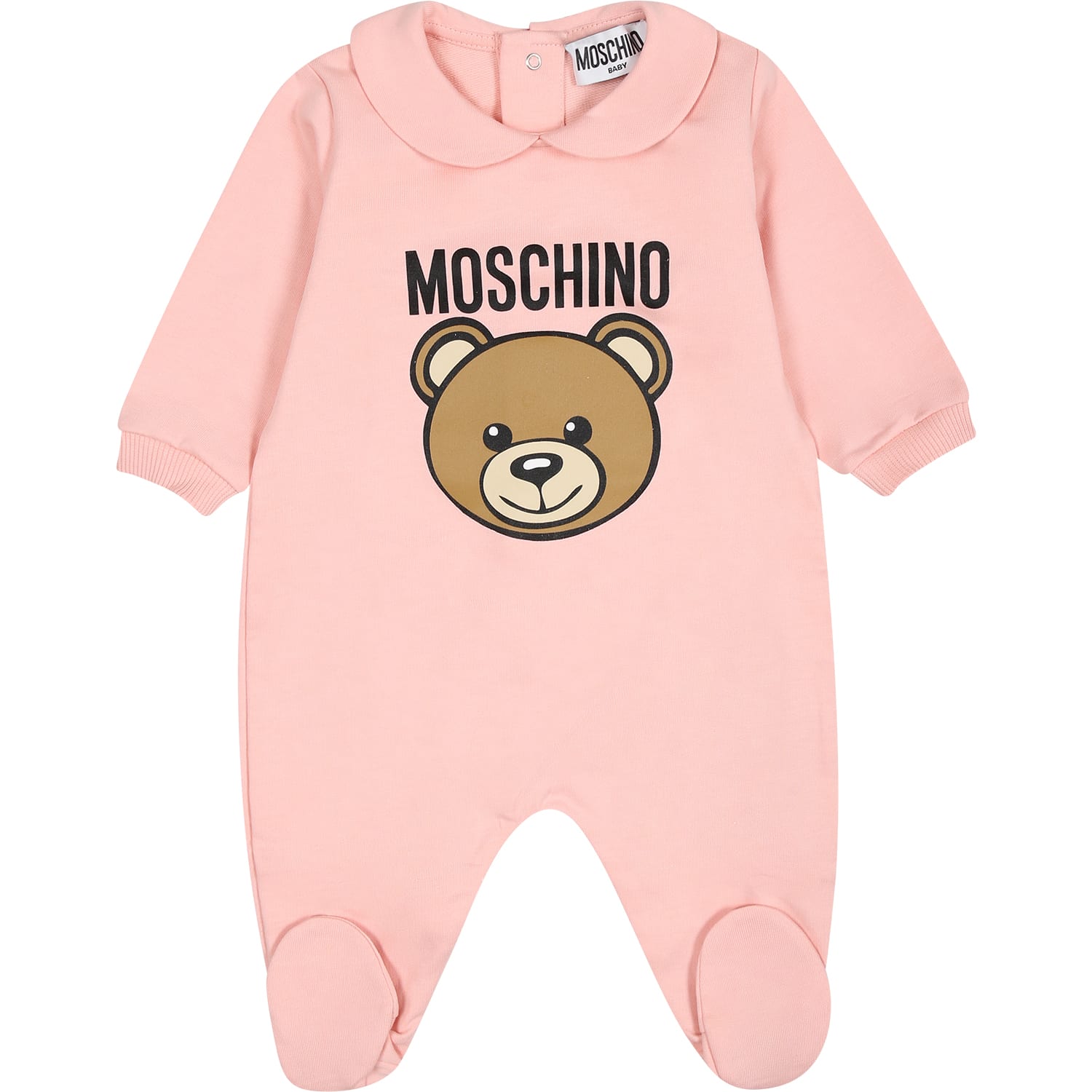 Moschino Pink Babygrow For Baby Girl With Teddy Bear