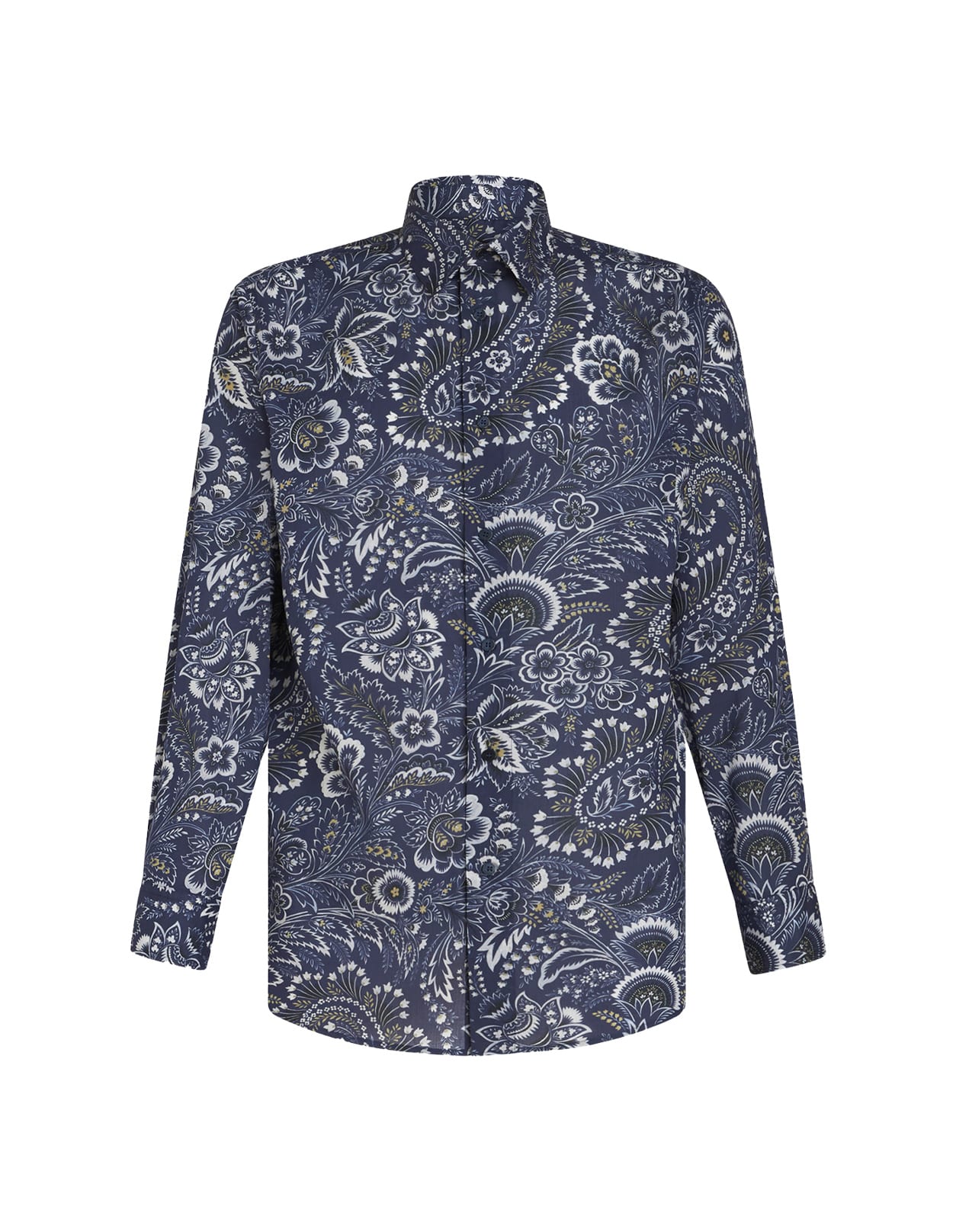 Shop Etro Blue Cotton Shirt With Paisley Floral Pattern