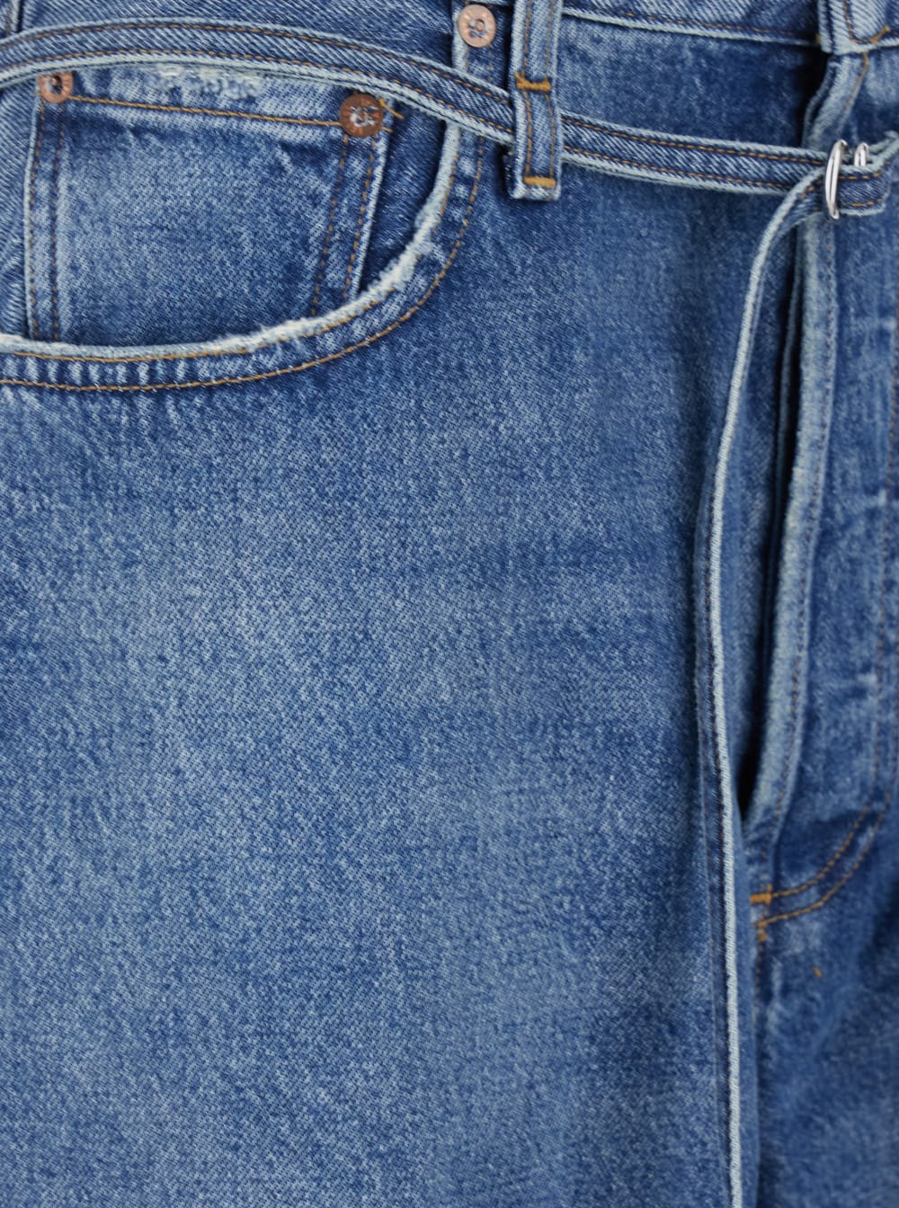 Agolde 'emmi' Blue Five Pocket Jeans With Thin Waist Belt In Blu