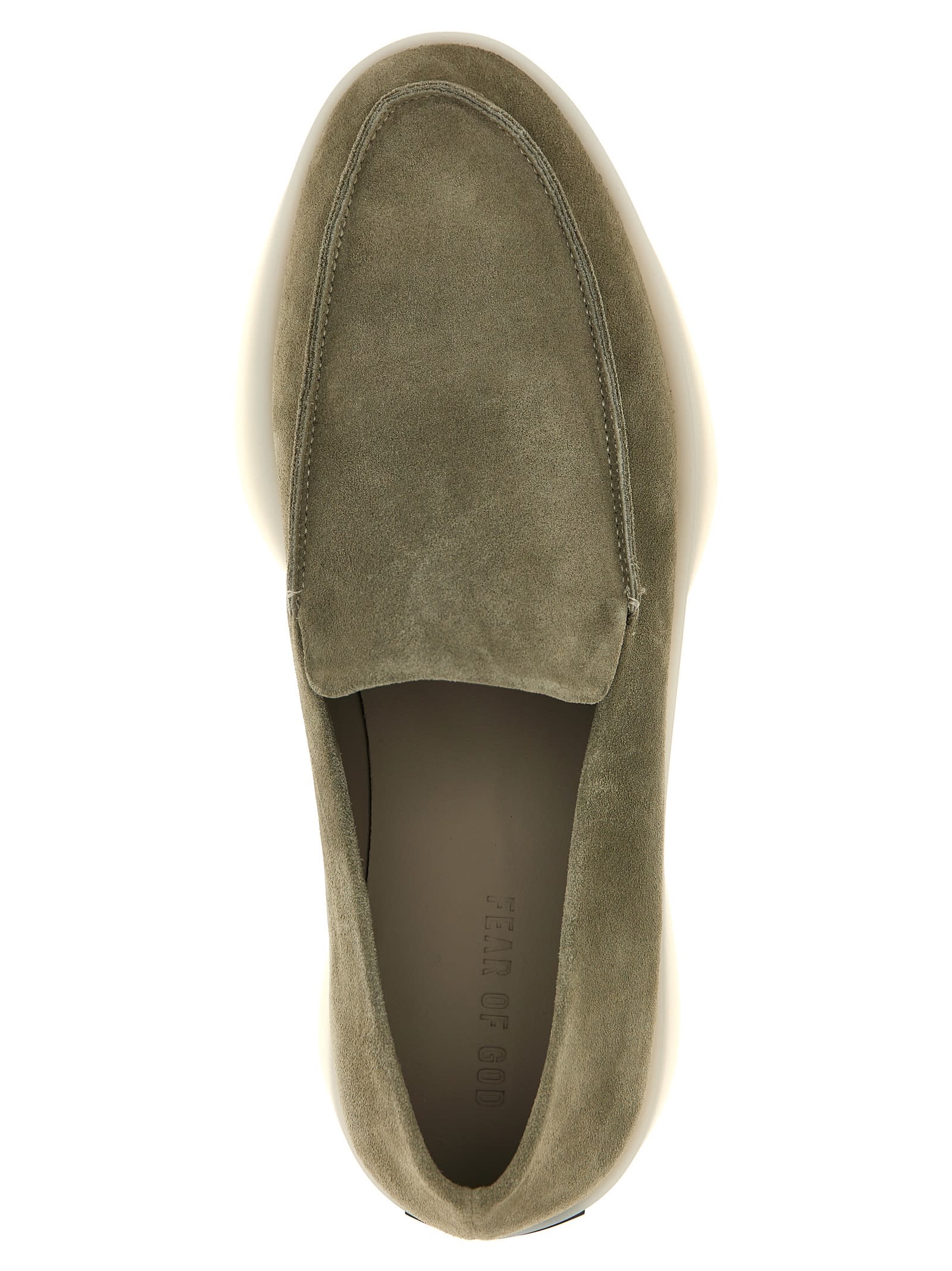 Fear Of God Logo Patch Suede Loafers In Green