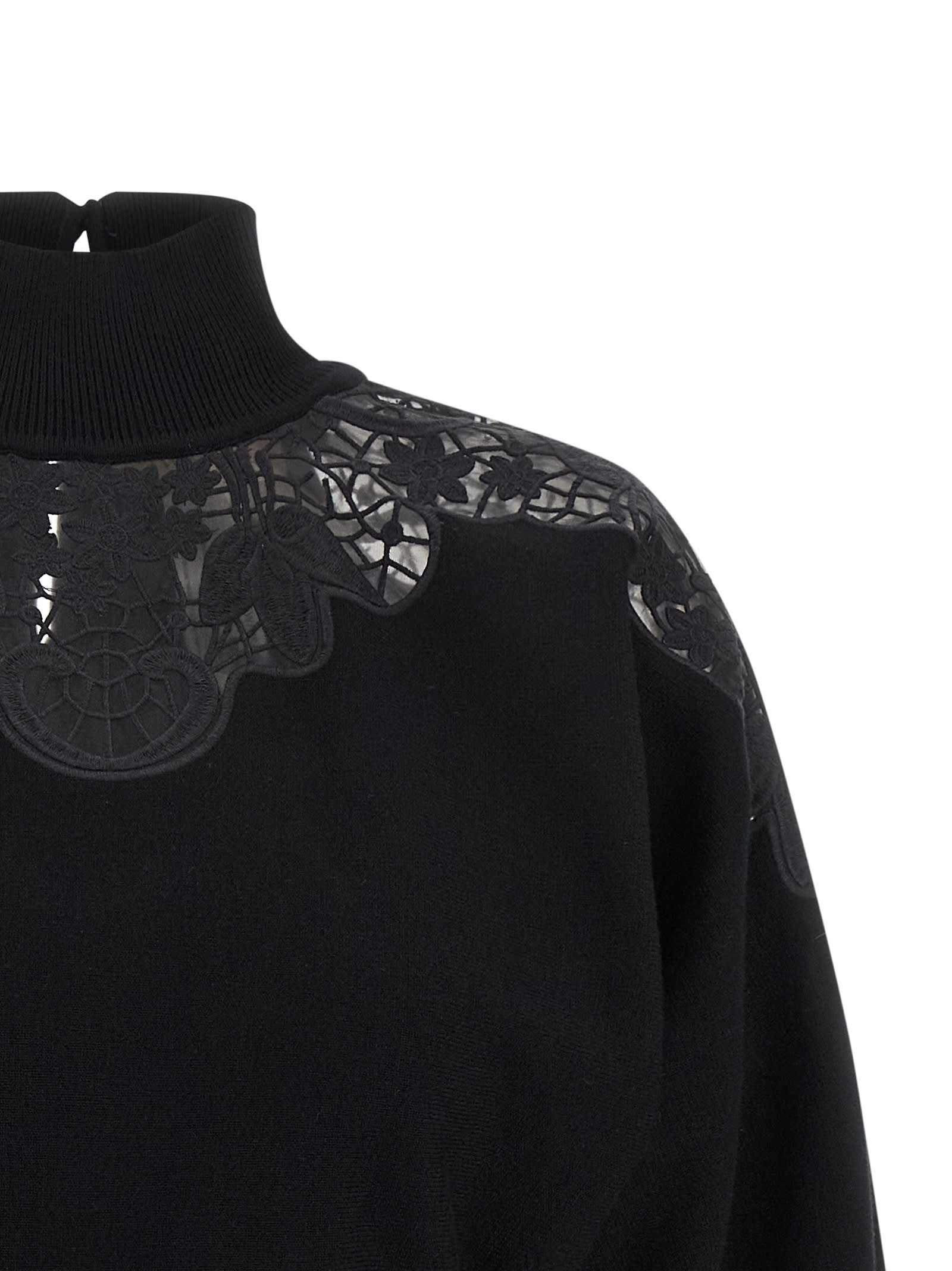 Twinset Lace-insert High-neck Sweater In Black