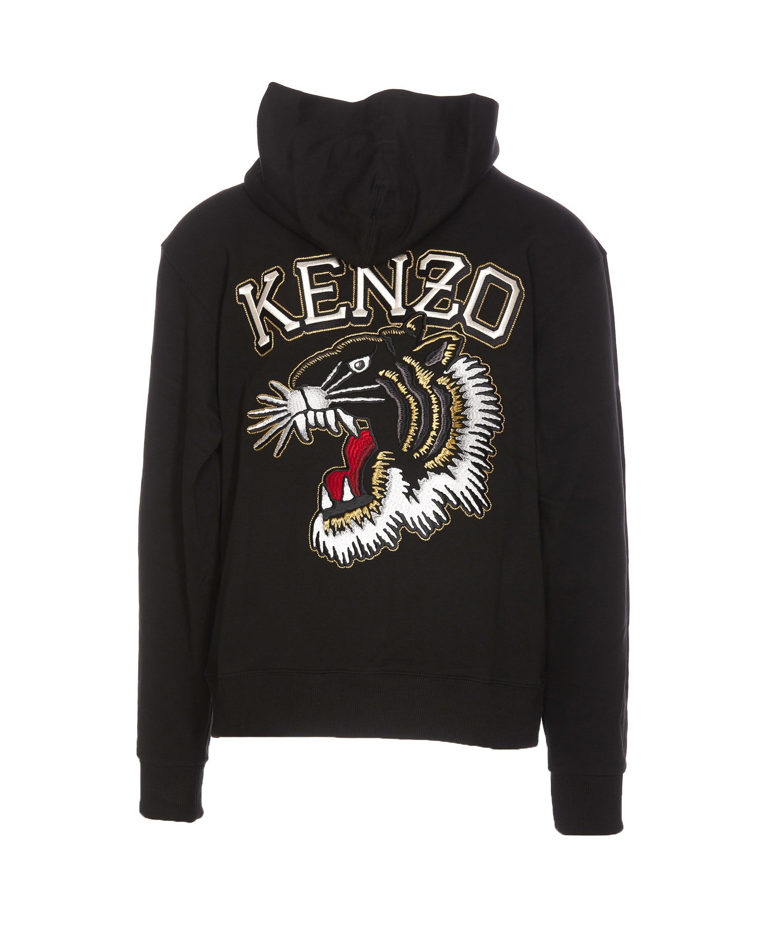 Shop Kenzo Tiger Varsity Embroidery Hoodie In Black