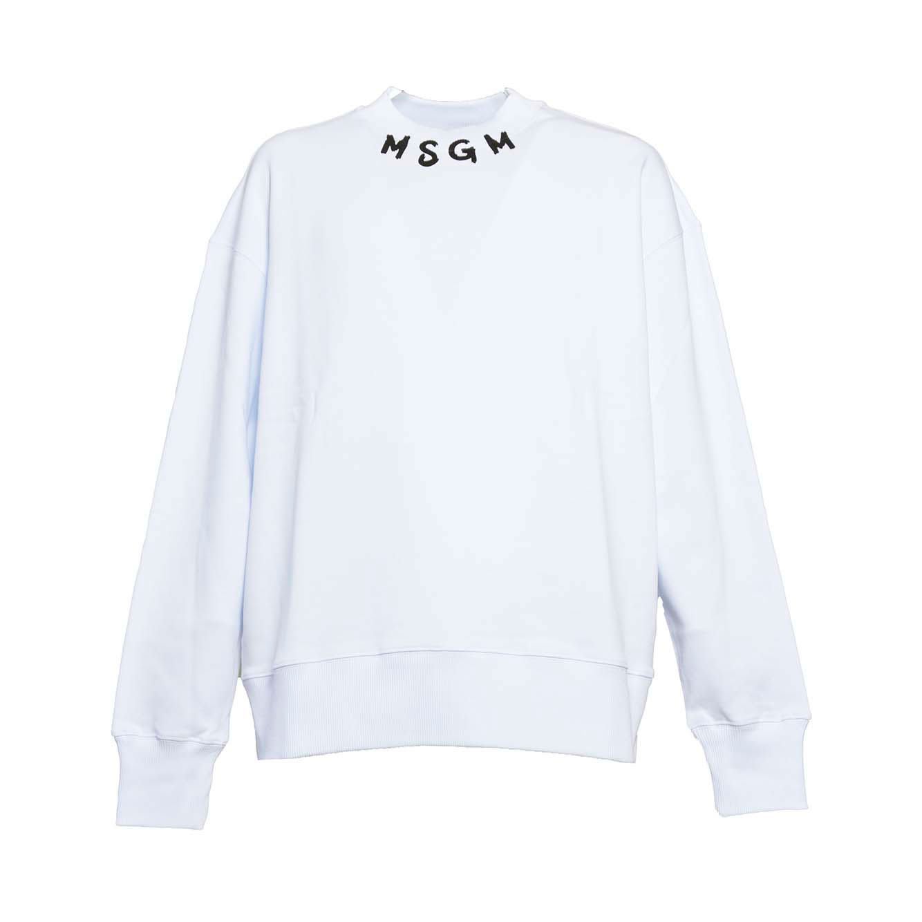 Shop Msgm Logo Printed Crewneck Sweatshirt In Bianco