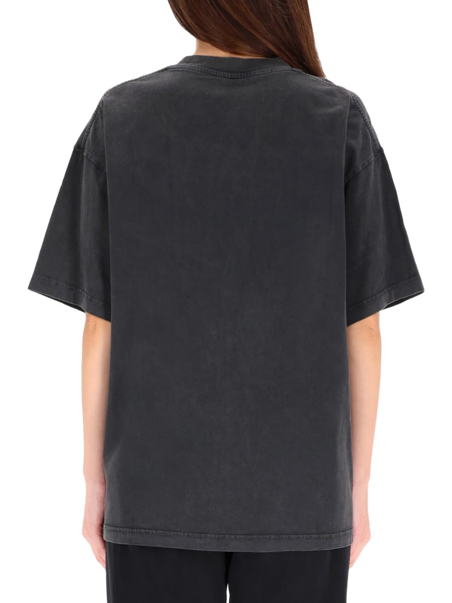 Alexander Wang Relaxed-fit Black Cotton T-shirt With Vintage Graphic Print In Gray