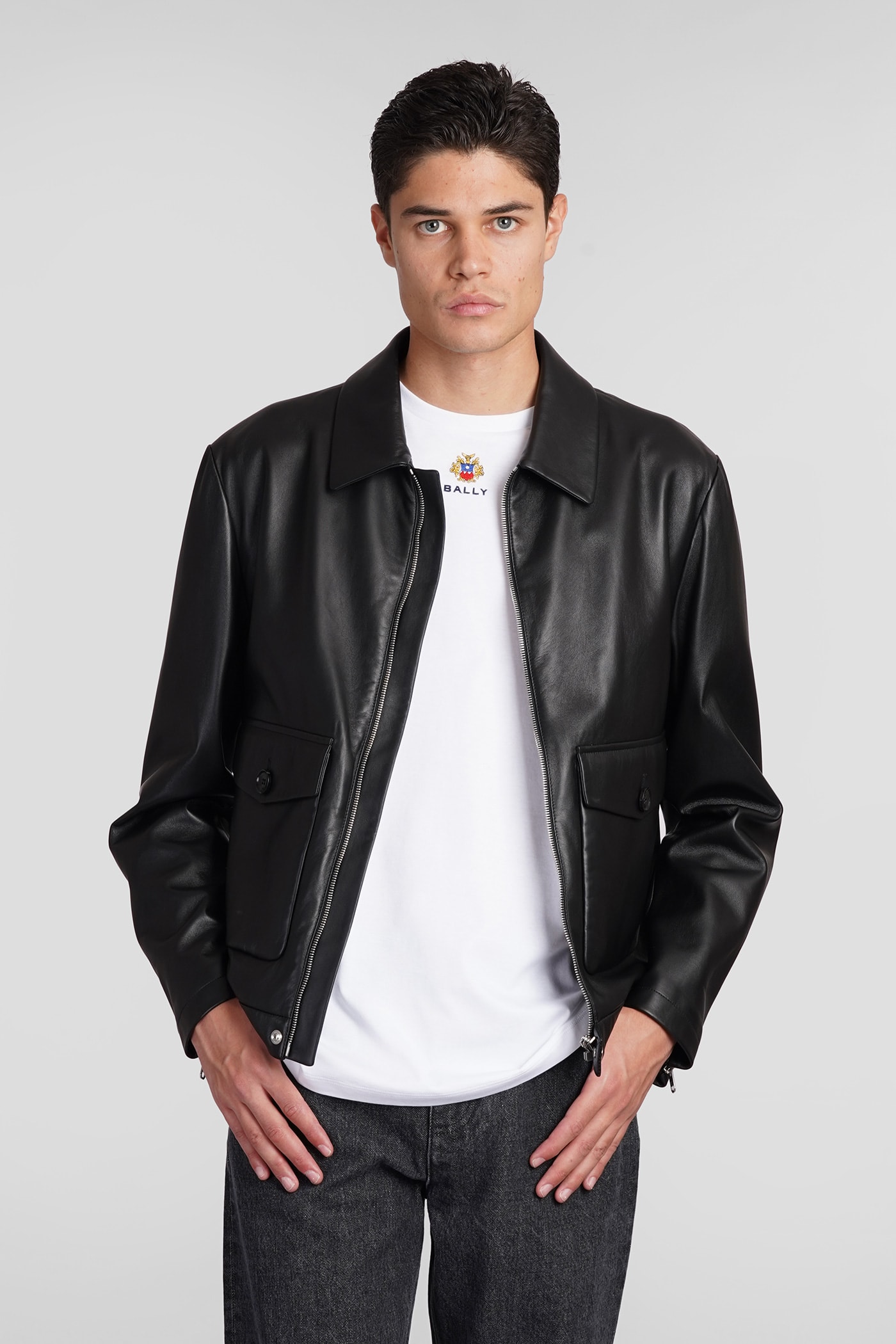 Shop Bally Leather Jacket In Black Leather