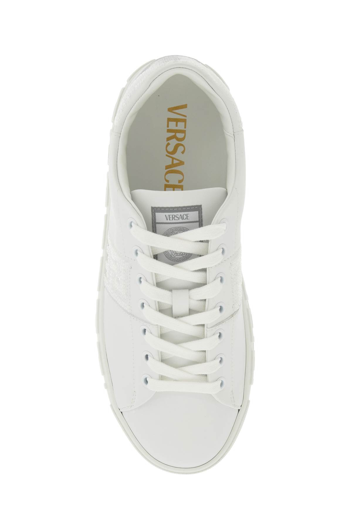 Shop Versace Glittery Greek Sne In White (white)