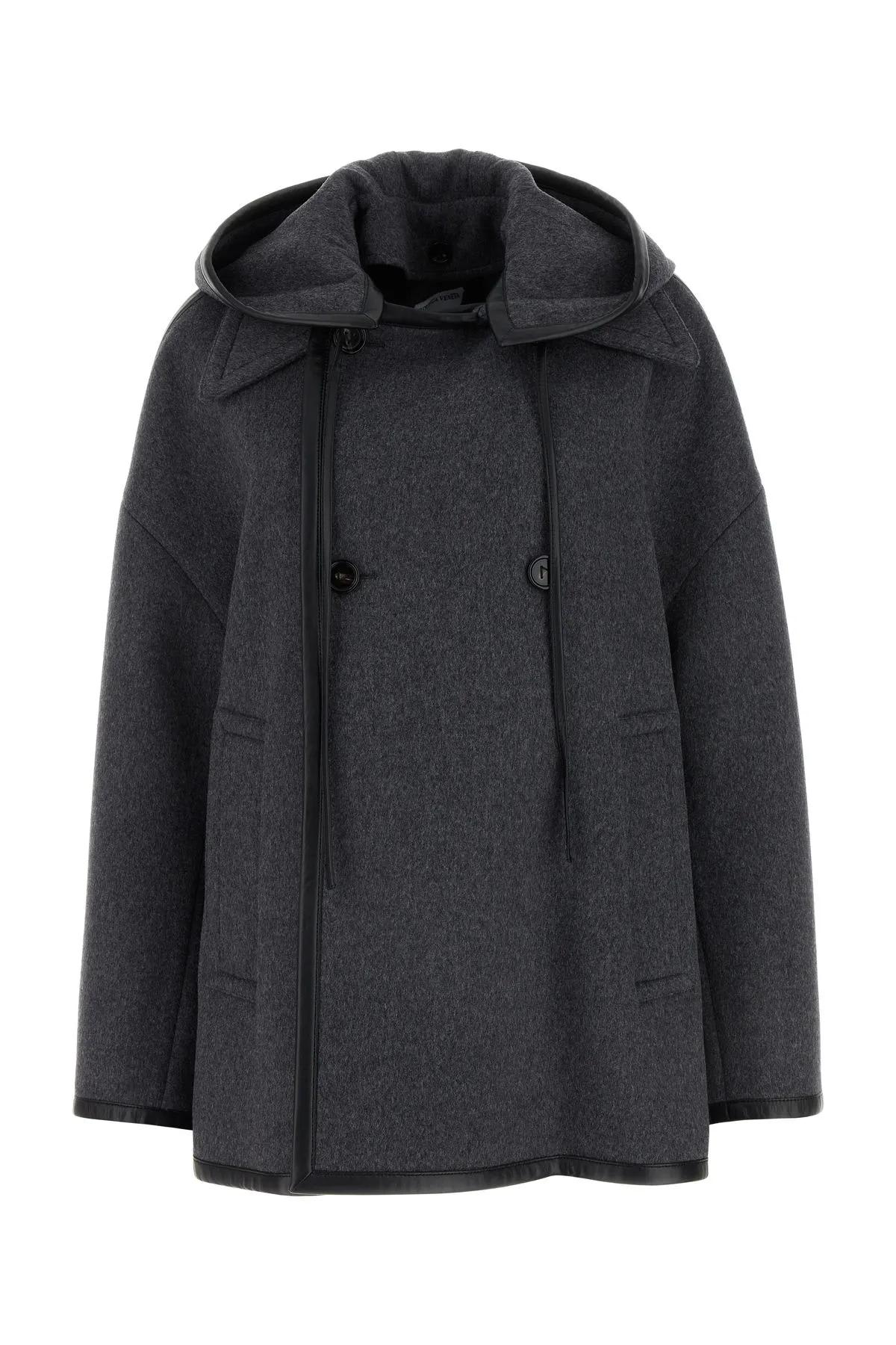 Shop Bottega Veneta Dark Grey Wool Oversize Coat