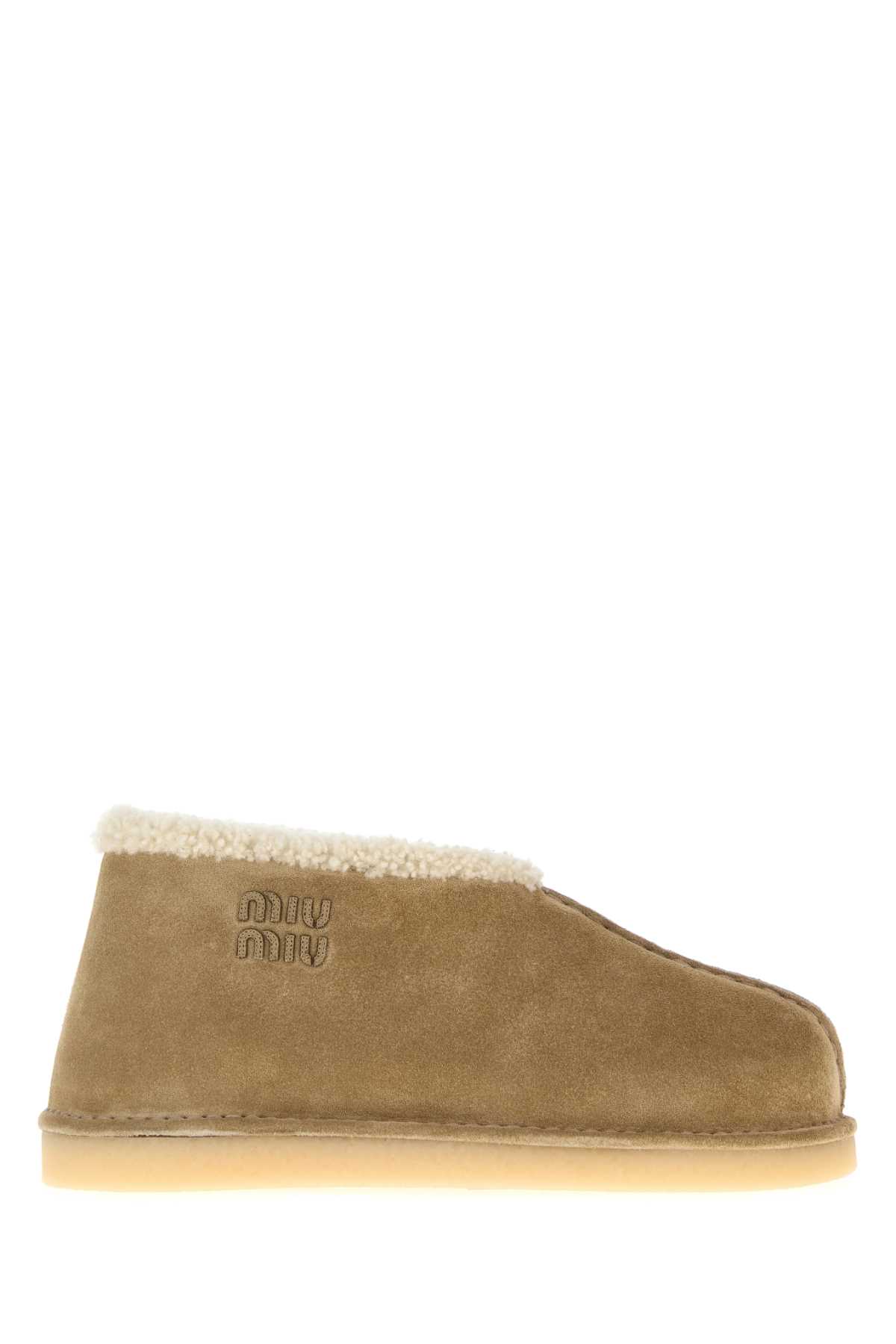 Miu Miu Beige Suede Ankle Boots In Brown