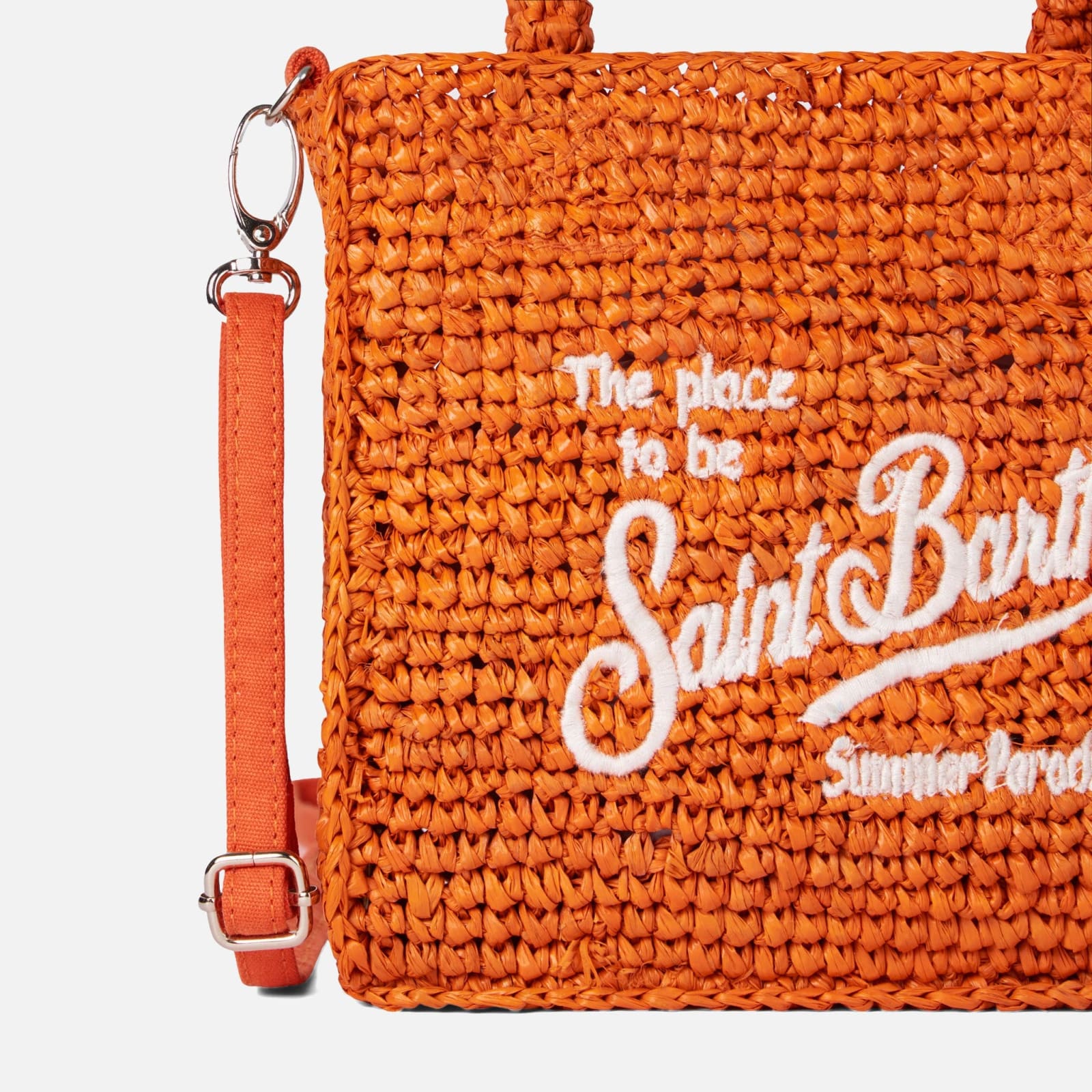 Shop Mc2 Saint Barth Mini Vanity Orange Raffia Bag With Front Embroidery
