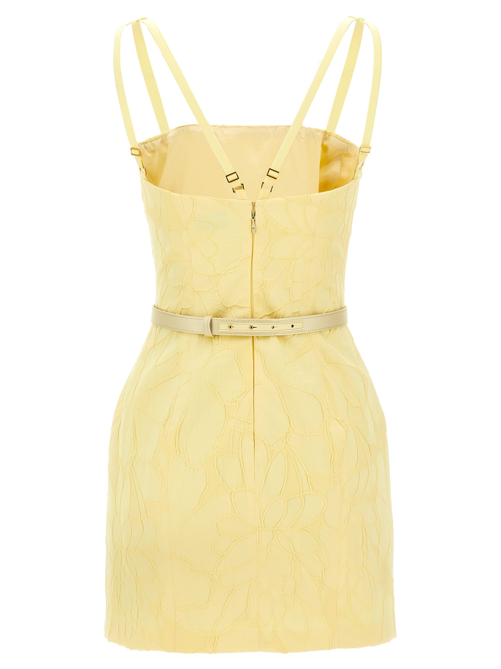 Elisabetta Franchi Fitted Mini Dress With Floral Texture In Yellow