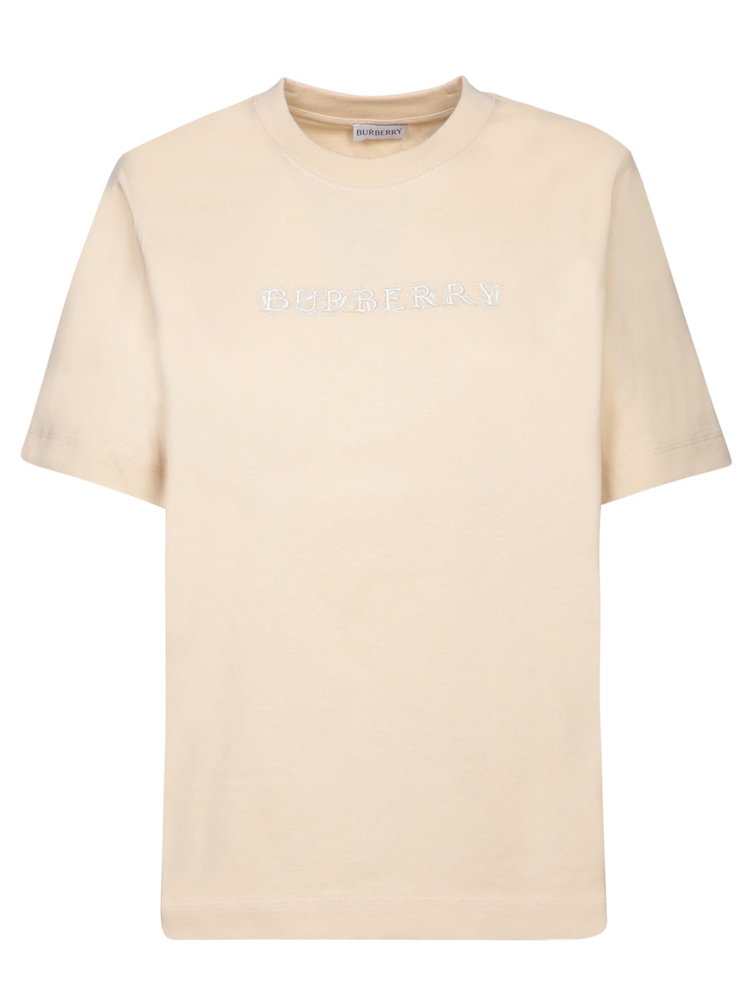 Shop Burberry Logo Beige Cotton T-shirt