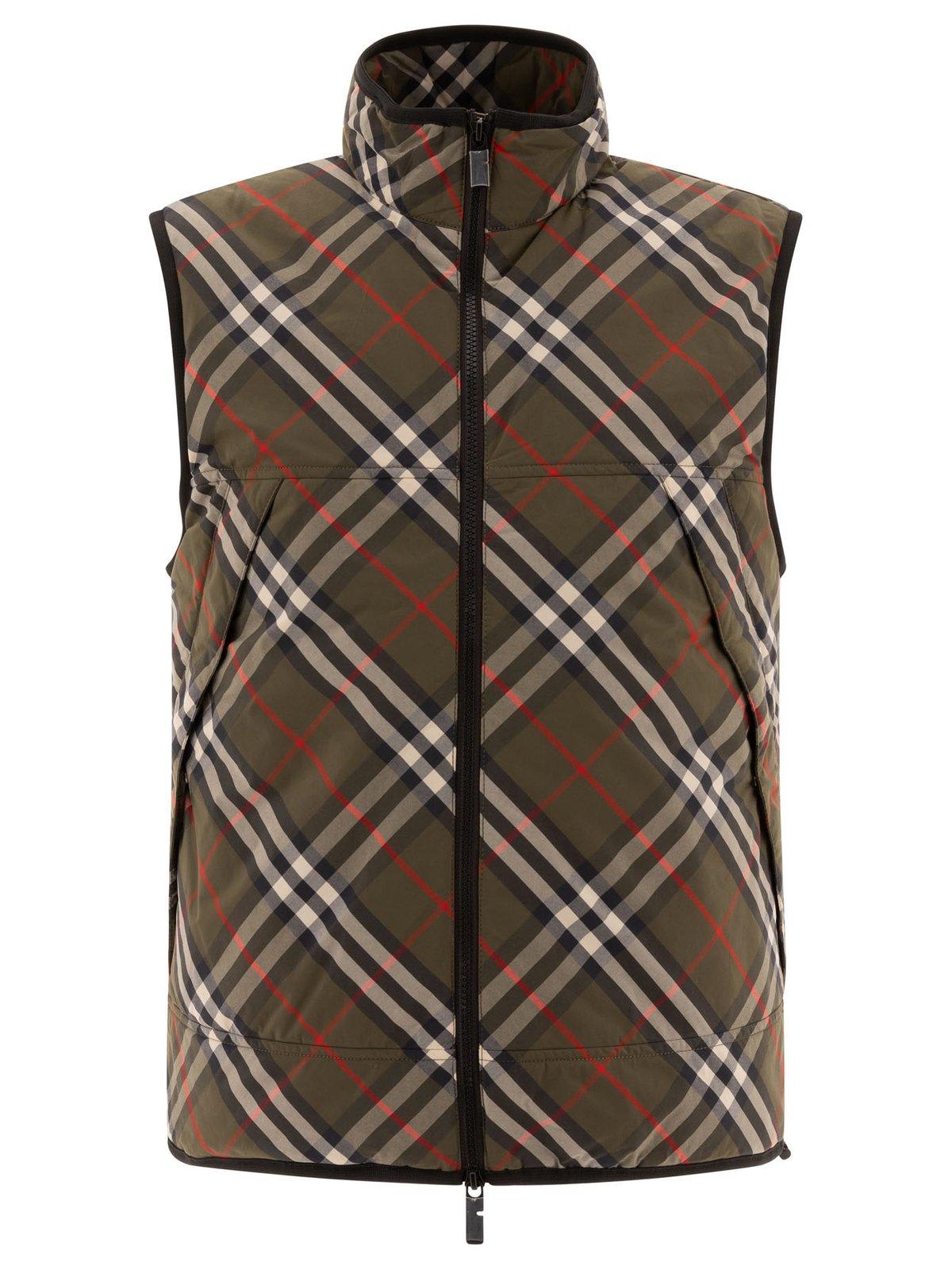 Shop Burberry Checked Zip-up Padded Gilet