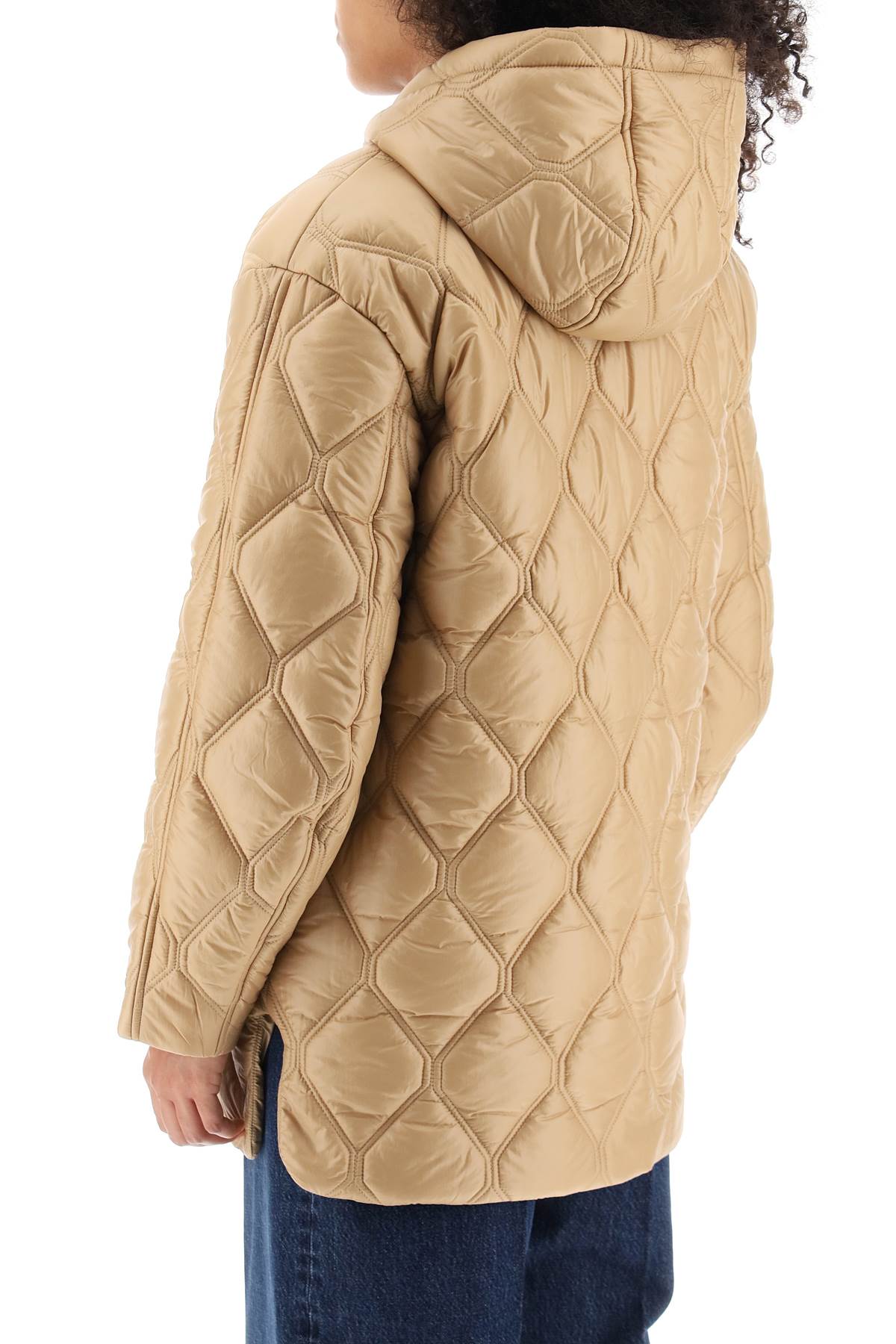 Shop Ganni Hooded Quilted Jacket In Tanin
