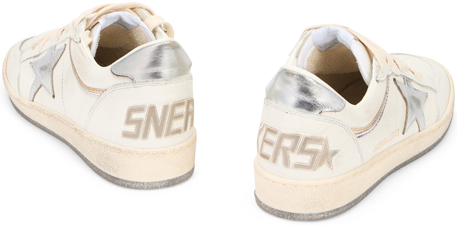 Golden Goose Ball-star White Leather Sneakers With Silver Star And Heel In White