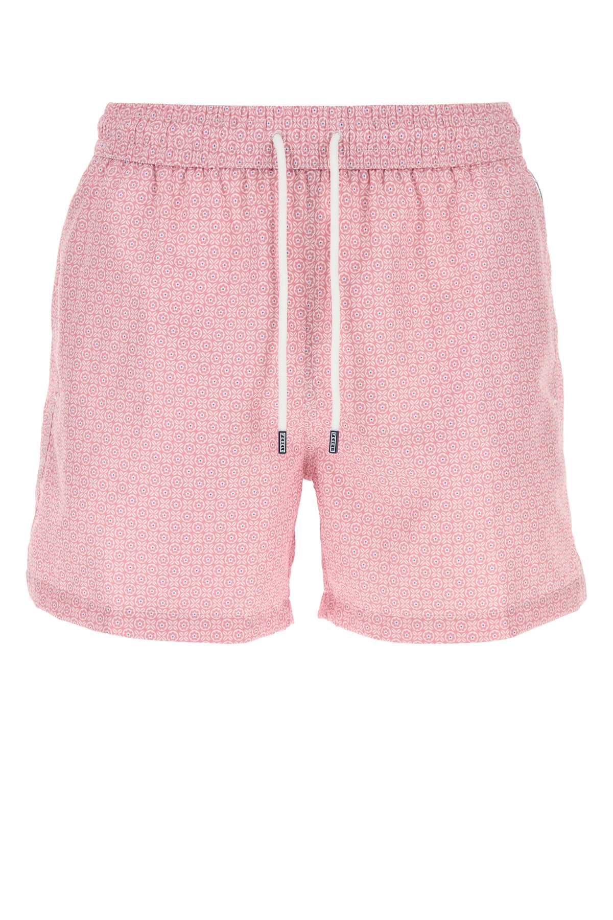 Fedeli Printed Polyester Swimming Shorts In Pink