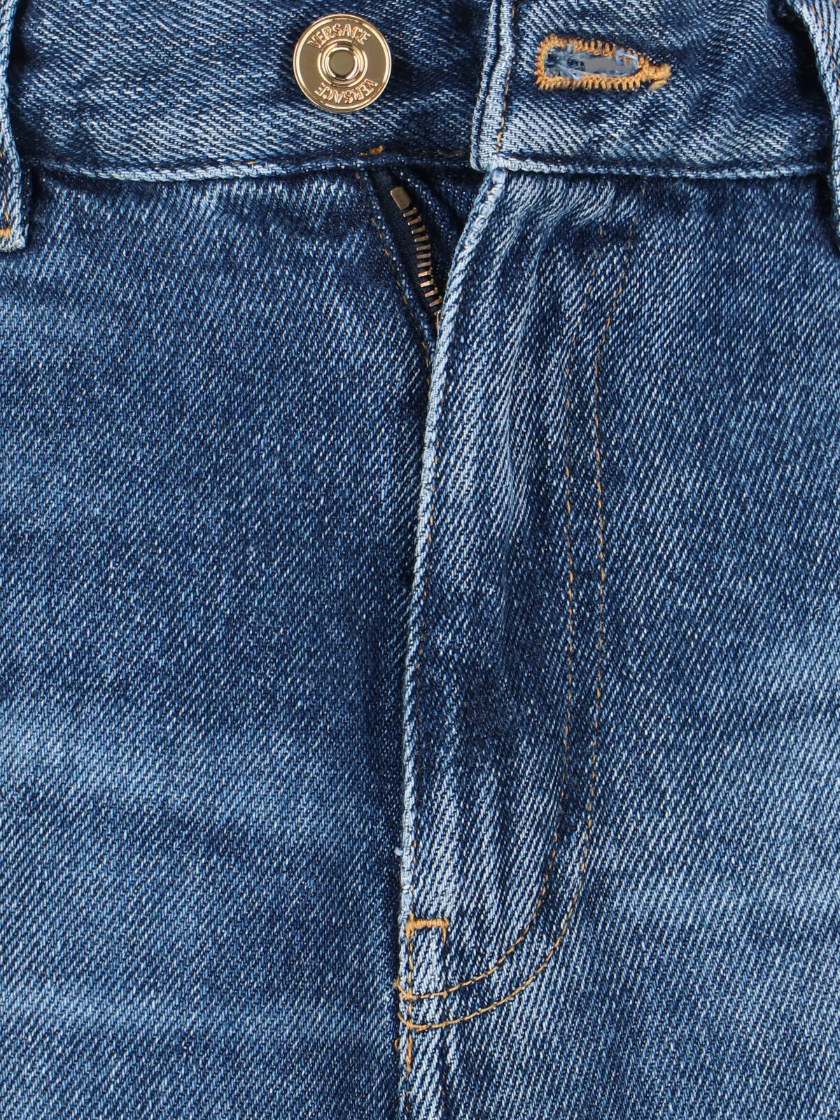Versace Straight Trousers With Pockets And Loops In Blue