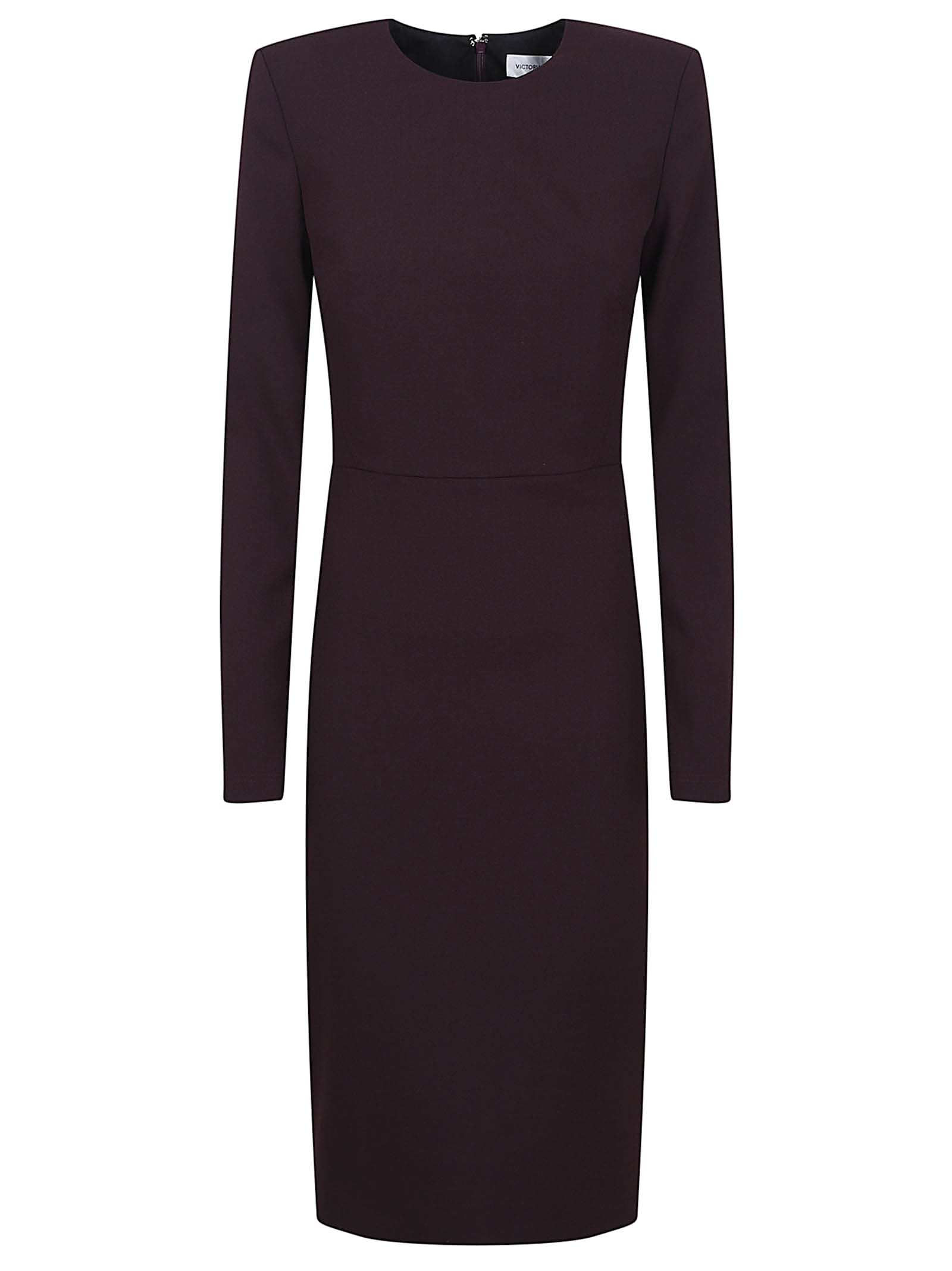 Victoria Beckham Fitted Long Sleeve Dress With Slit Back In Brown