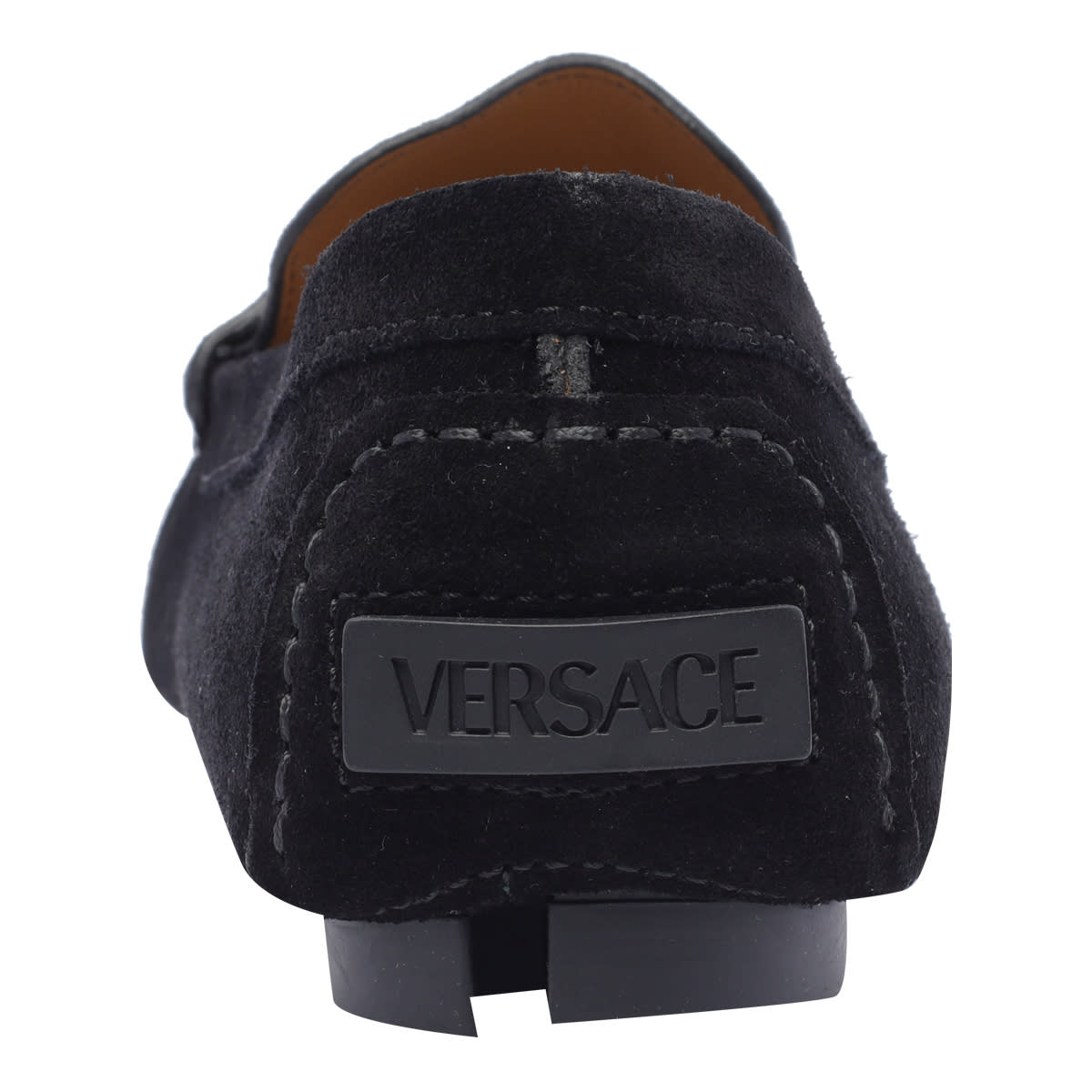 Shop Versace Medusa Biggie Suede Driver Loafers In Black