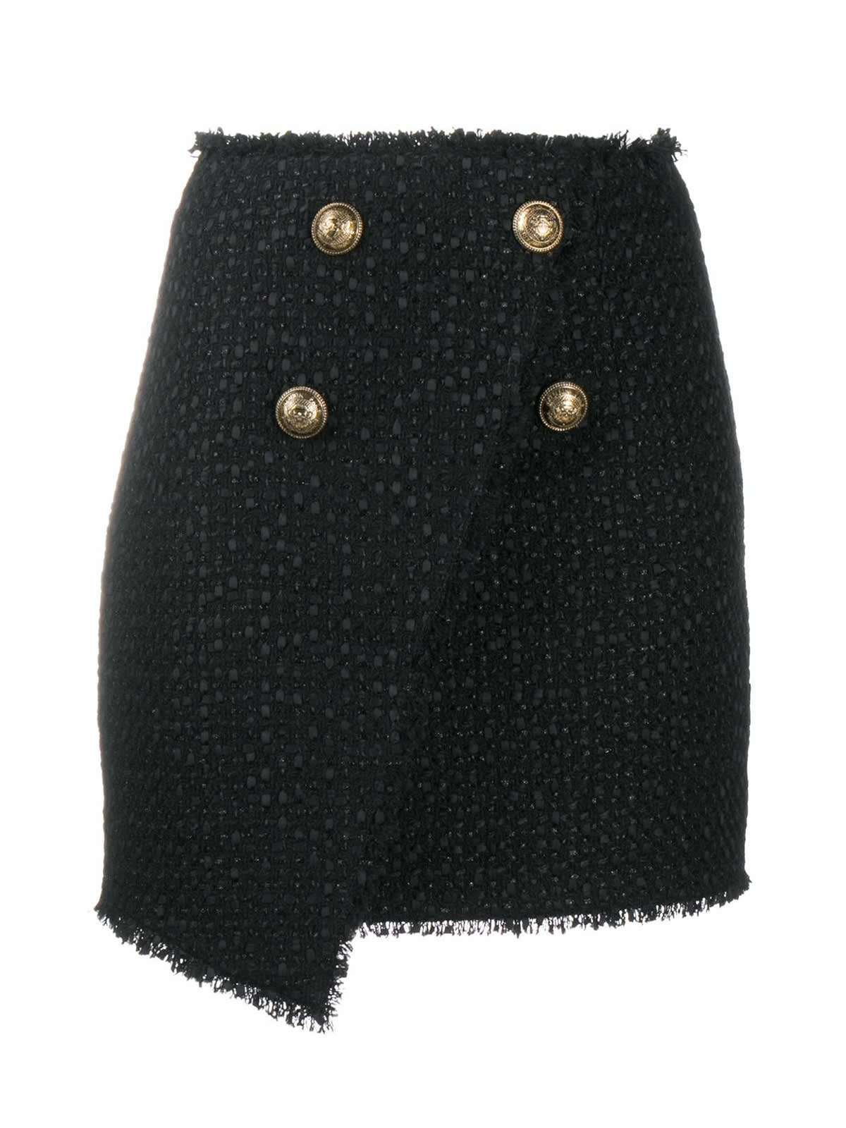 Balmain Asymmetric 4 Btn Tweed Wrap Skirt Style #uf14059x396