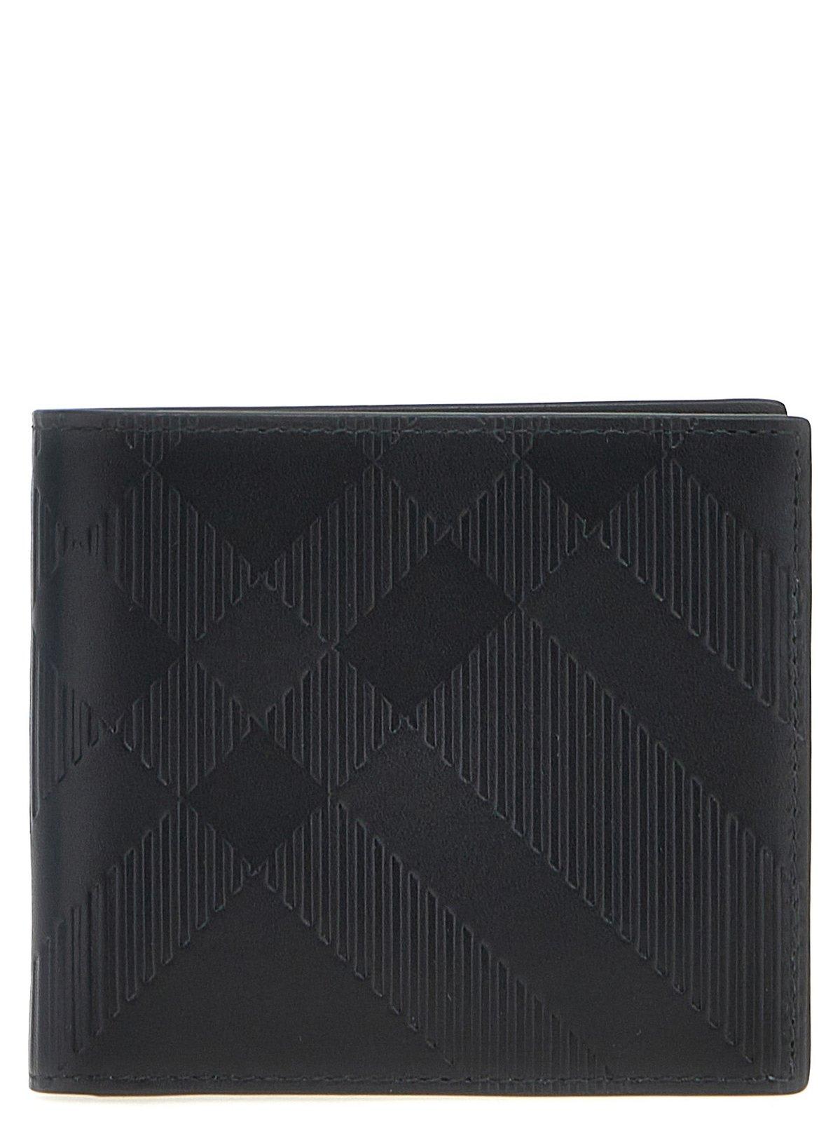 Shop Burberry Check Embossed Bi-fold Wallet In Black