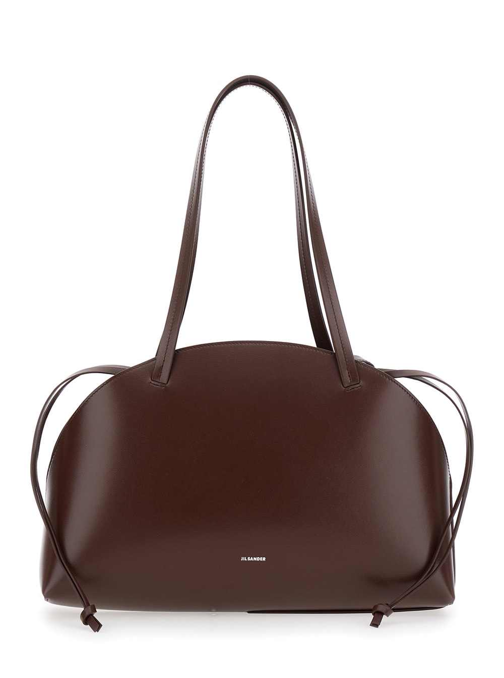 Jil Sander Chocolate Leather Medium Curve Shoulder Bag In Brown
